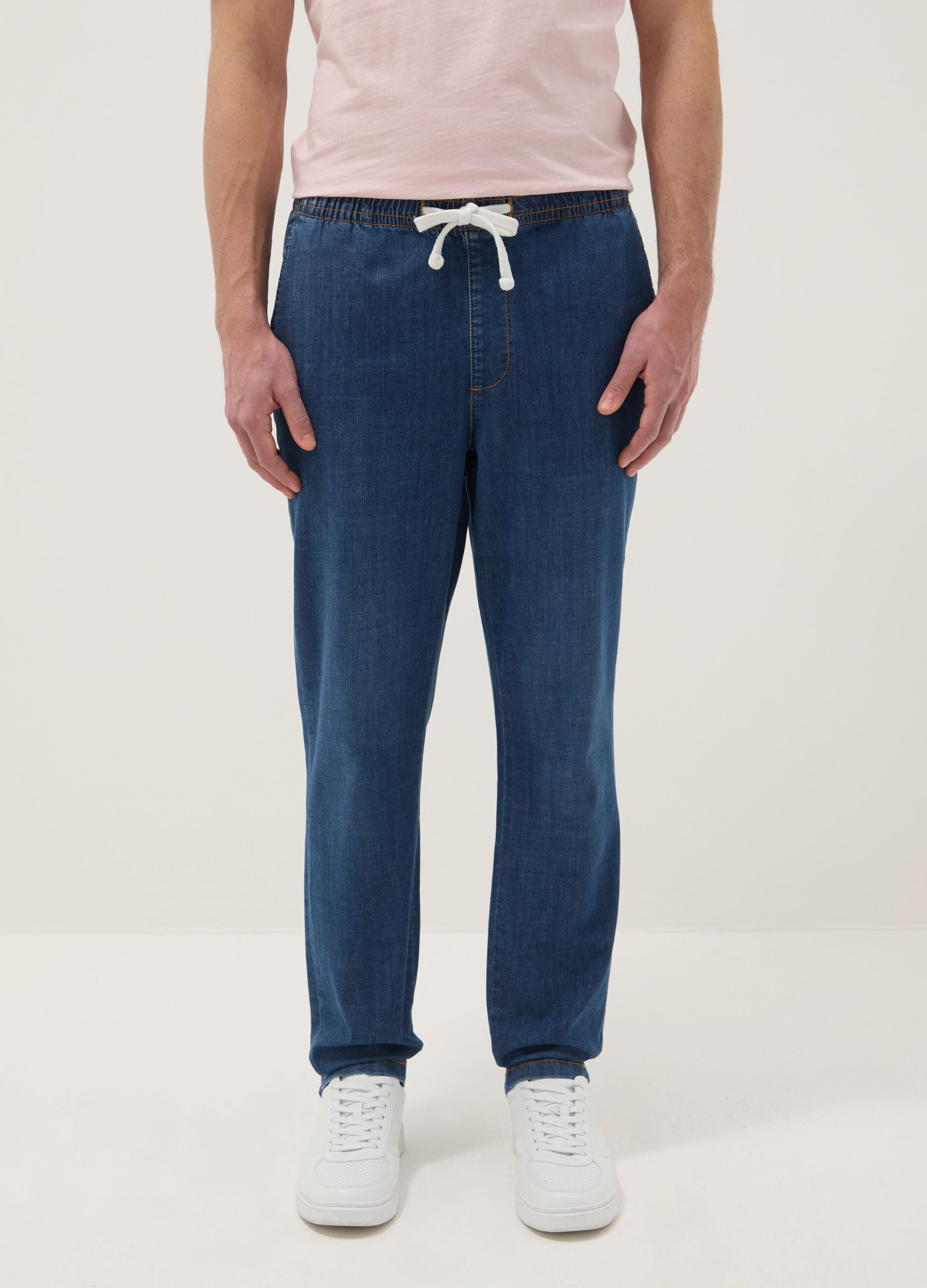 Regular fit stretch cotton denim blue jeans