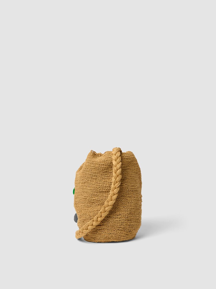 Brown pure jute beach bag with pom‑poms_1
