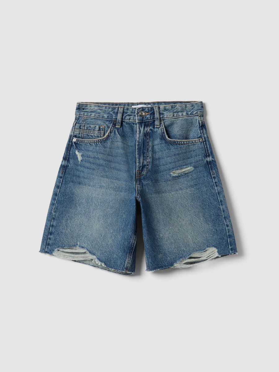 Pure Cotton Blue Denim Shorts with Straight Fit_4