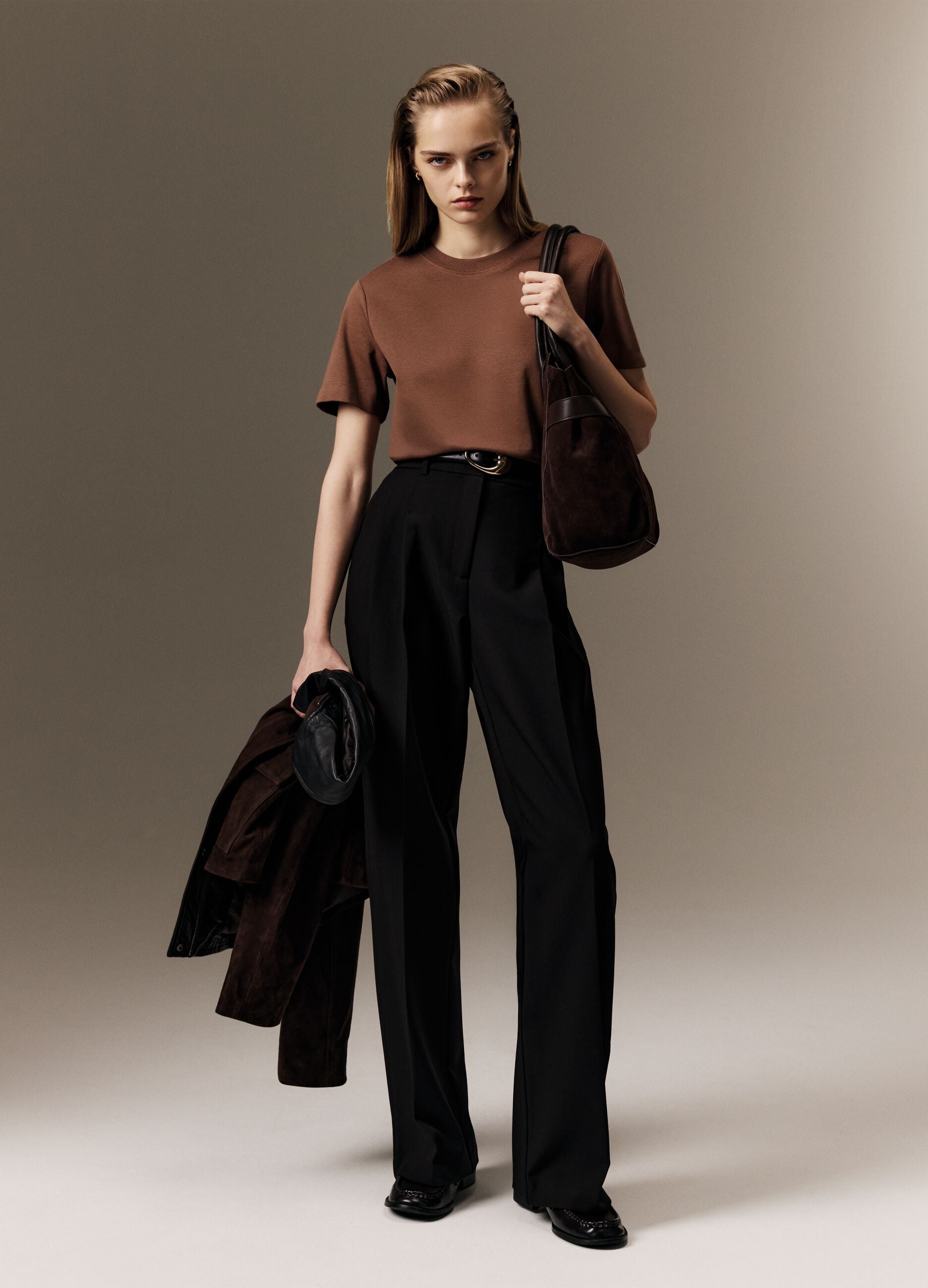 Brown pure cotton relaxed fit t-shirt