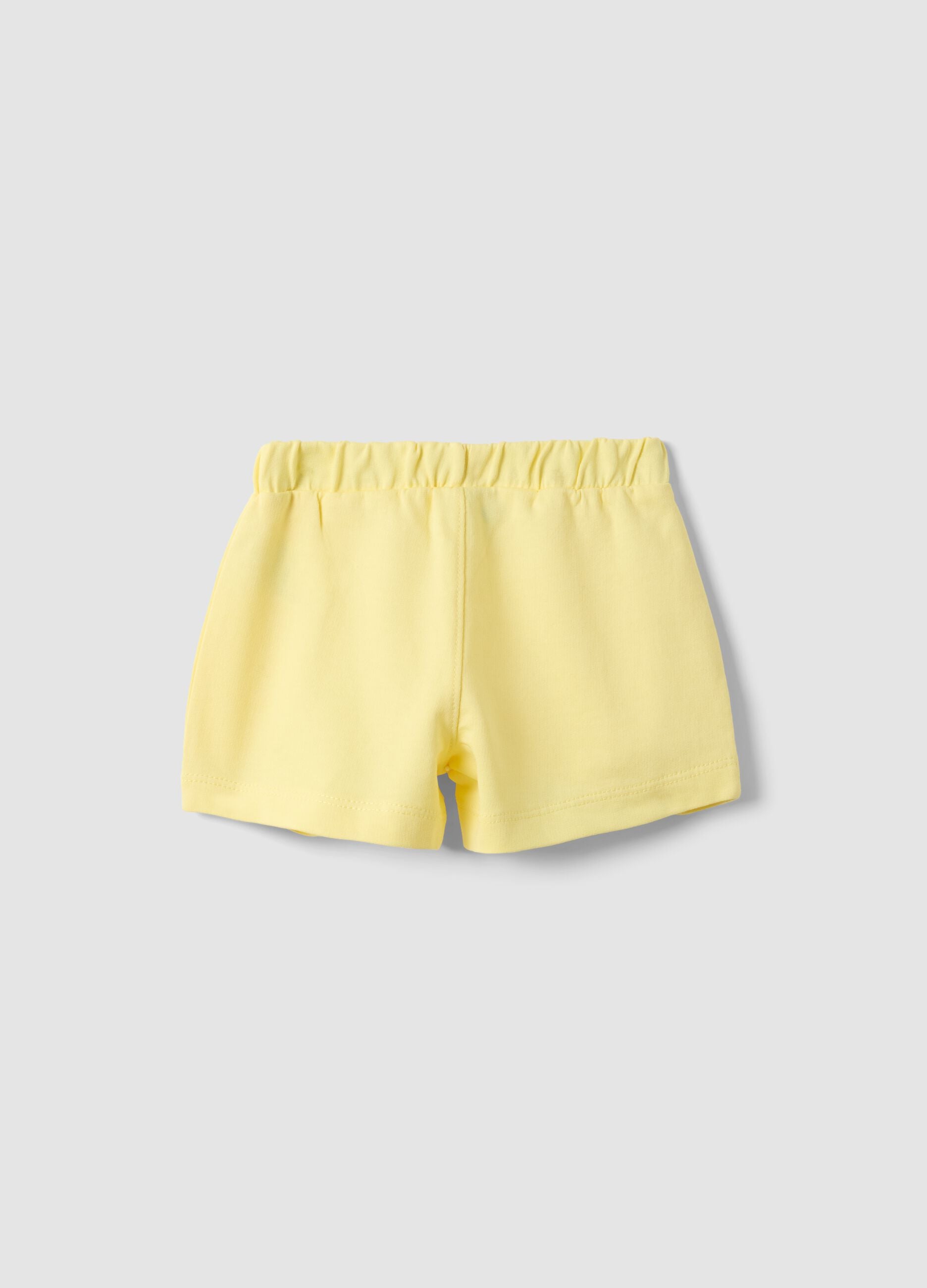 Yellow pure cotton regular fit girls' shorts with bow