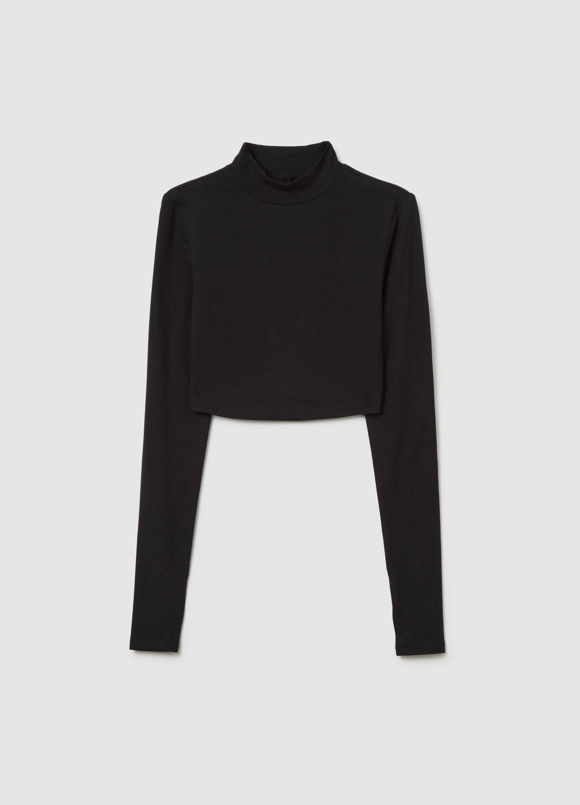 Black Backless Cropped Long Sleeve Top