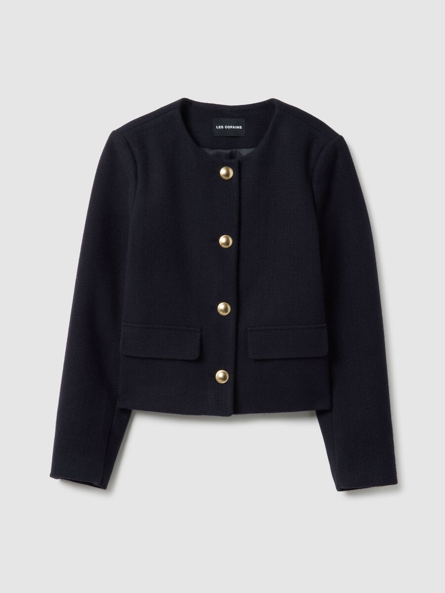 Blazer in misto viscosa blu regular fit con bottoni dorati_4