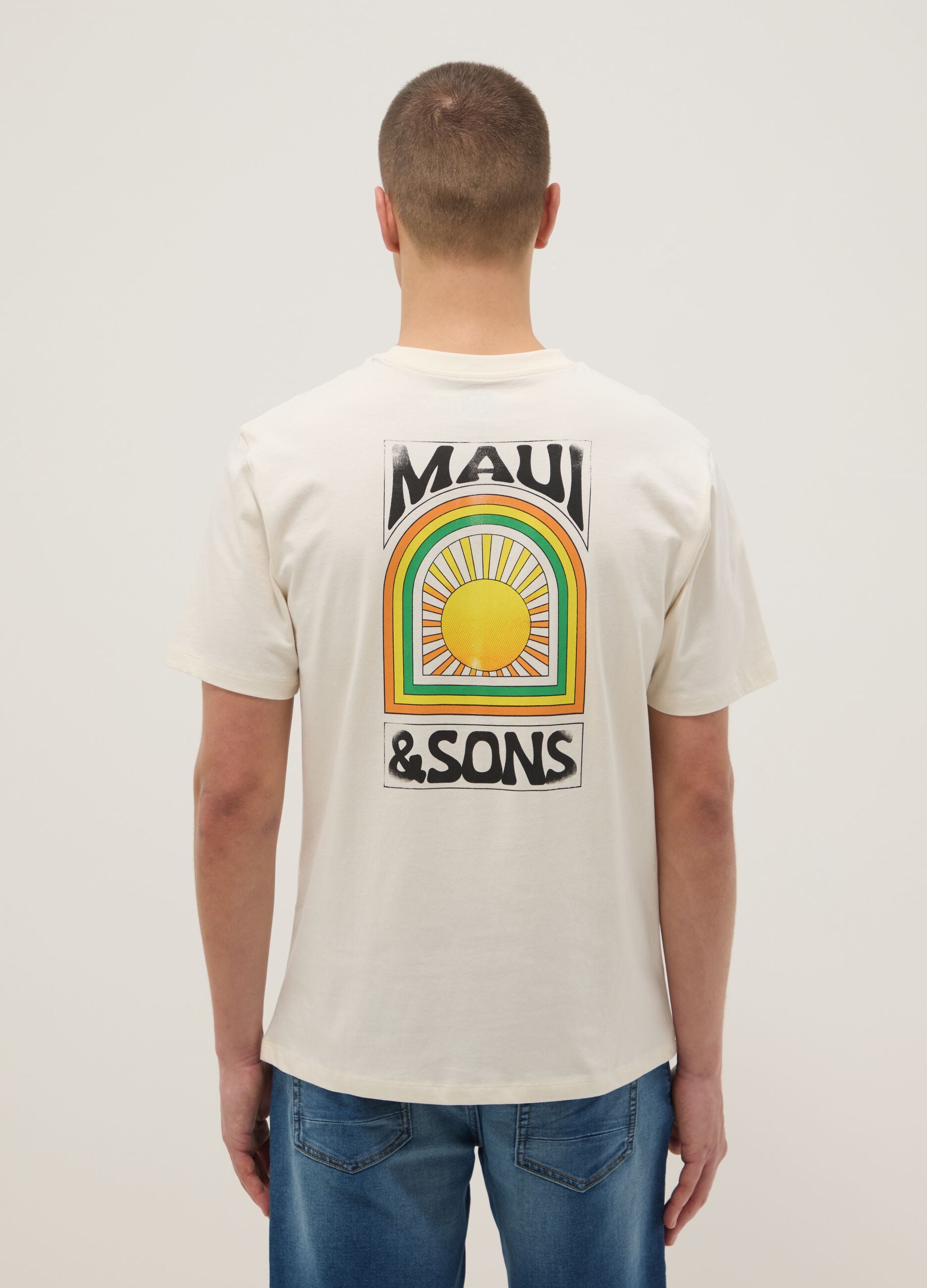 White pure cotton short-sleeve T-shirt, relaxed fit, with print