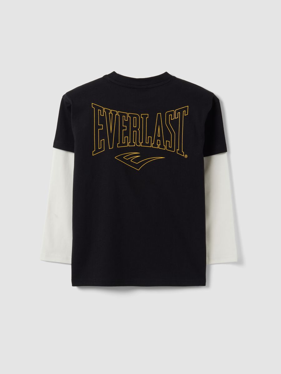 T-shirt regular fit nera in puro cotone a doppie maniche con stampa per bambino_1