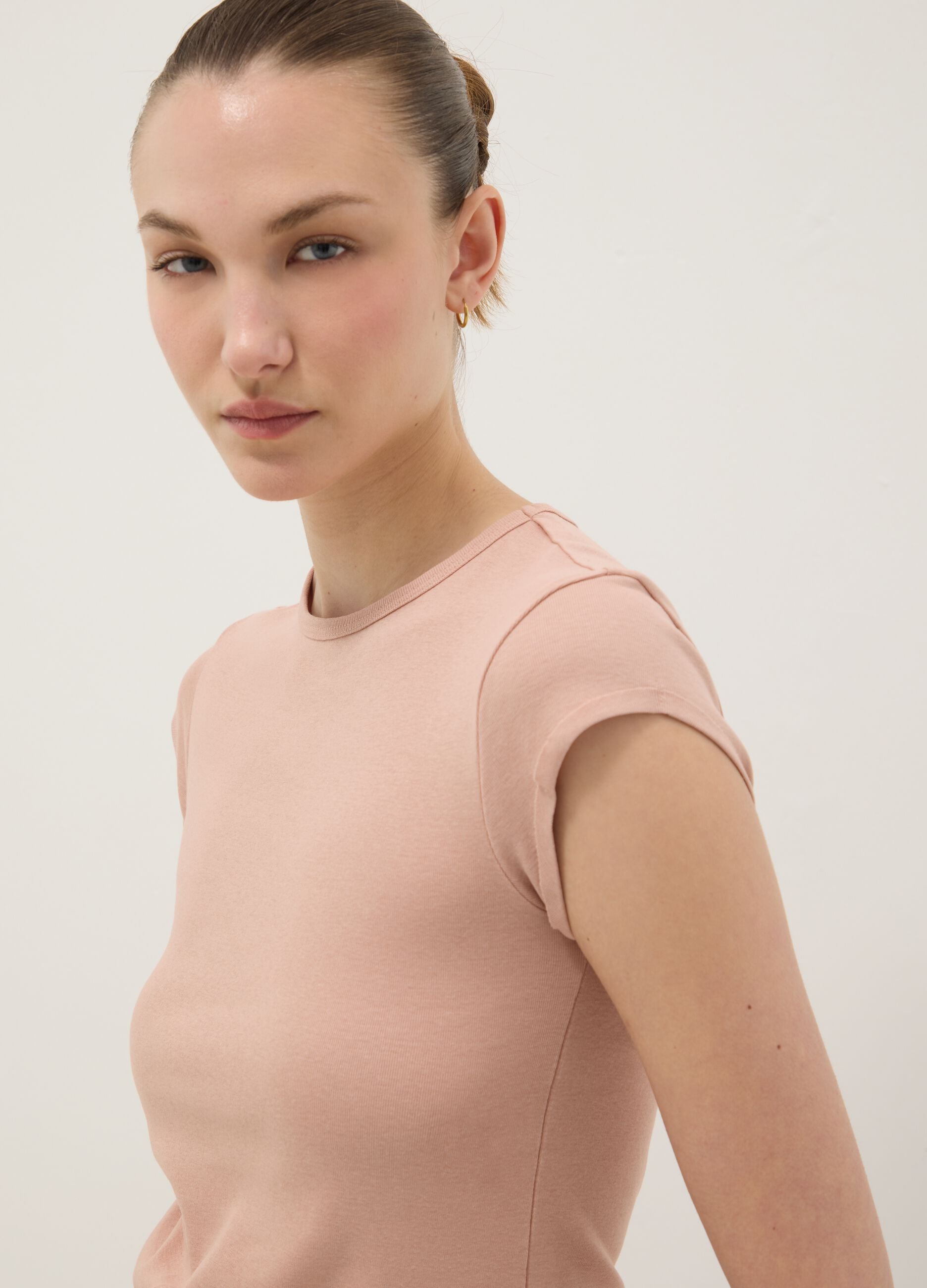 Regular fit short sleeve pure cotton pink t-shirt