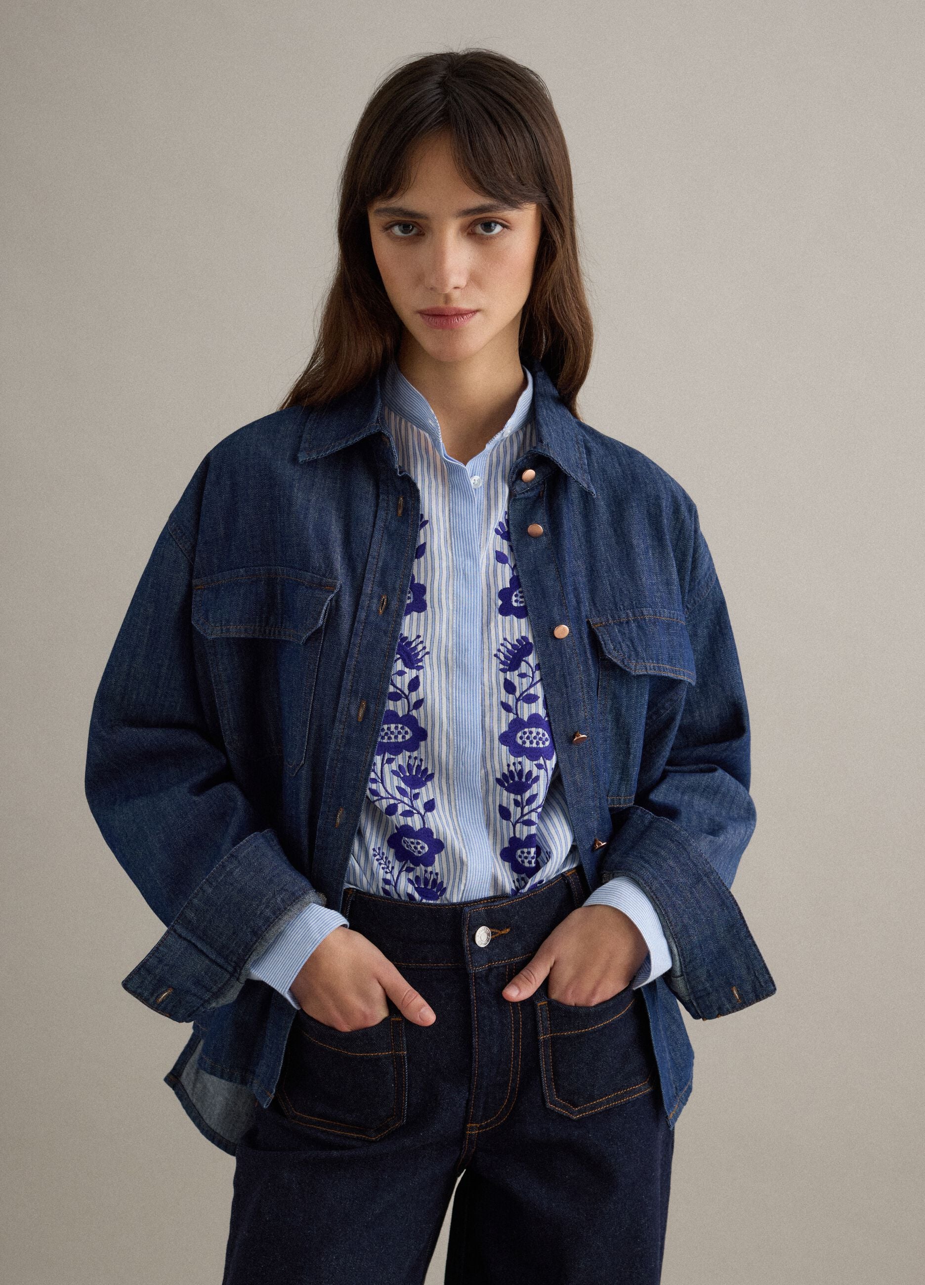Regular fit blouse in pure blue denim cotton
