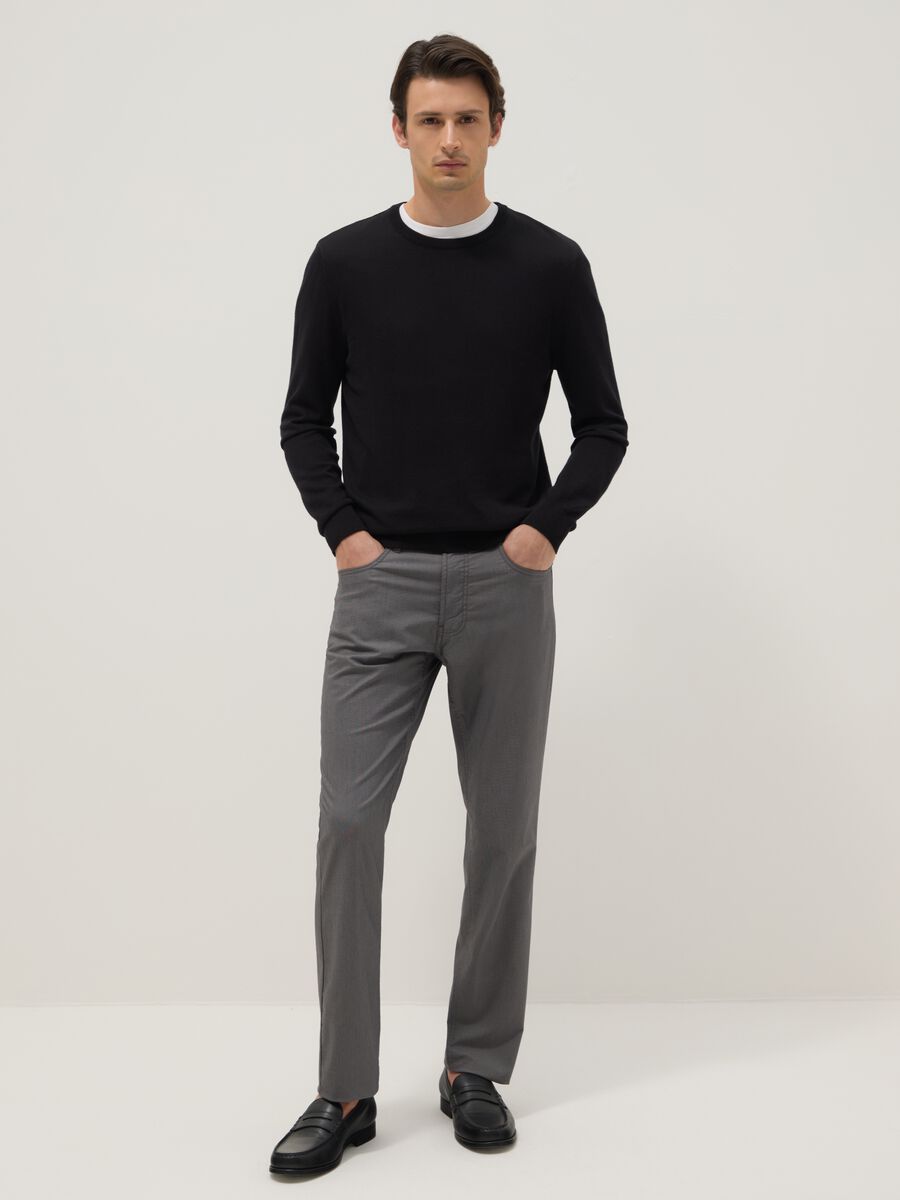 Grey stretch cotton blend slim fit chino trousers_0