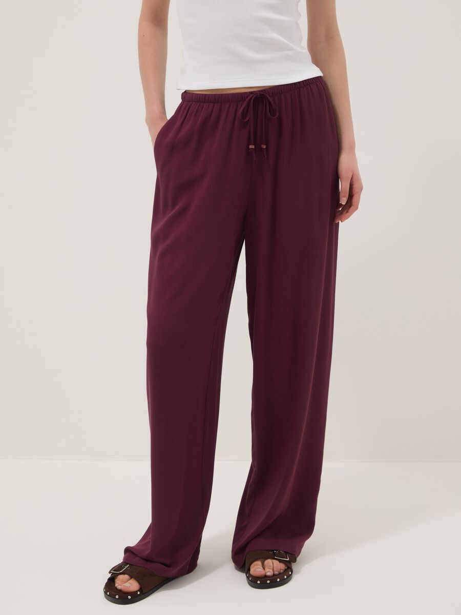 Purple pure viscose trousers with drawstring, relaxed fit_1