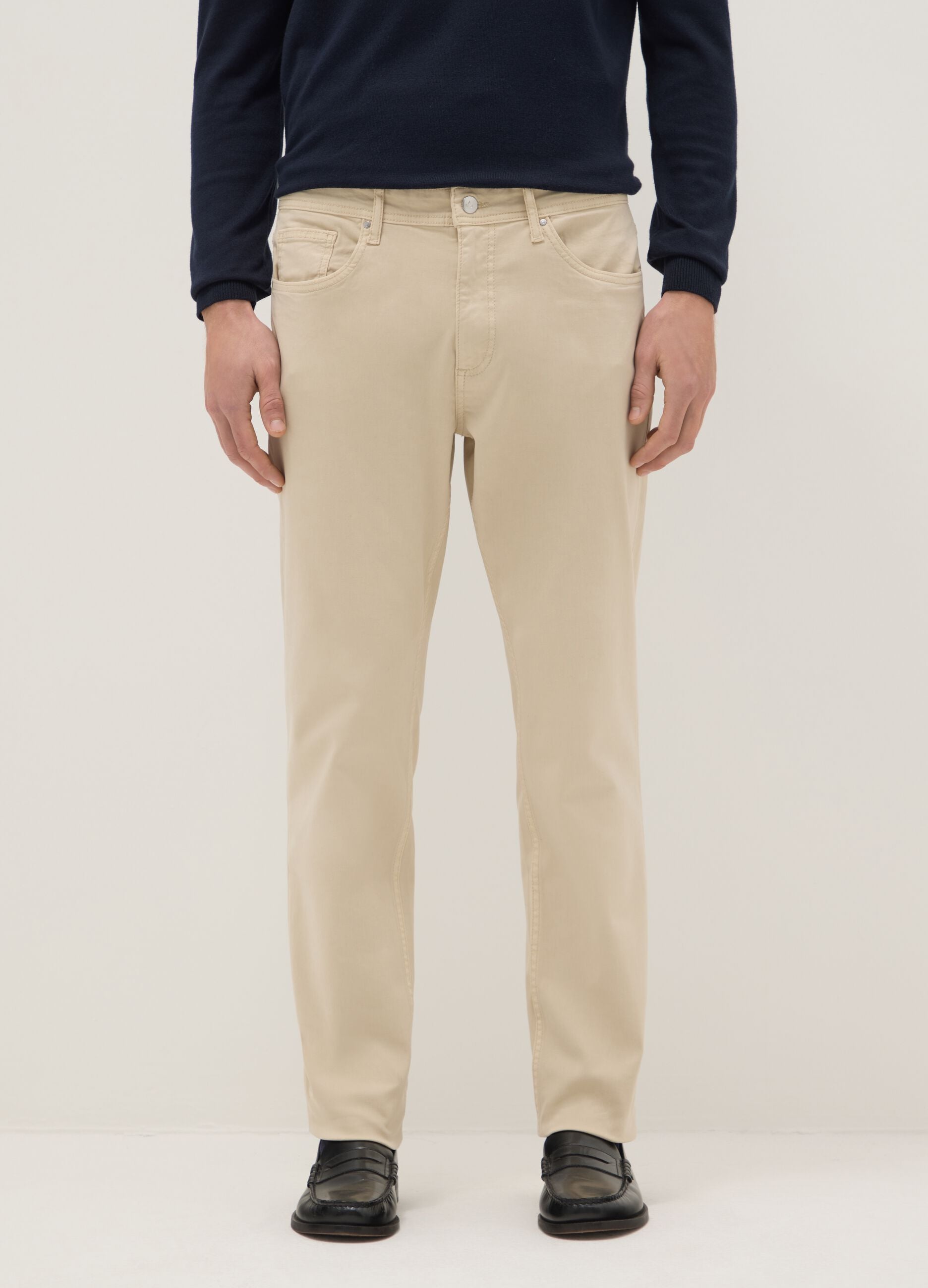 Slim Fit Beige Stretch Cotton Trousers