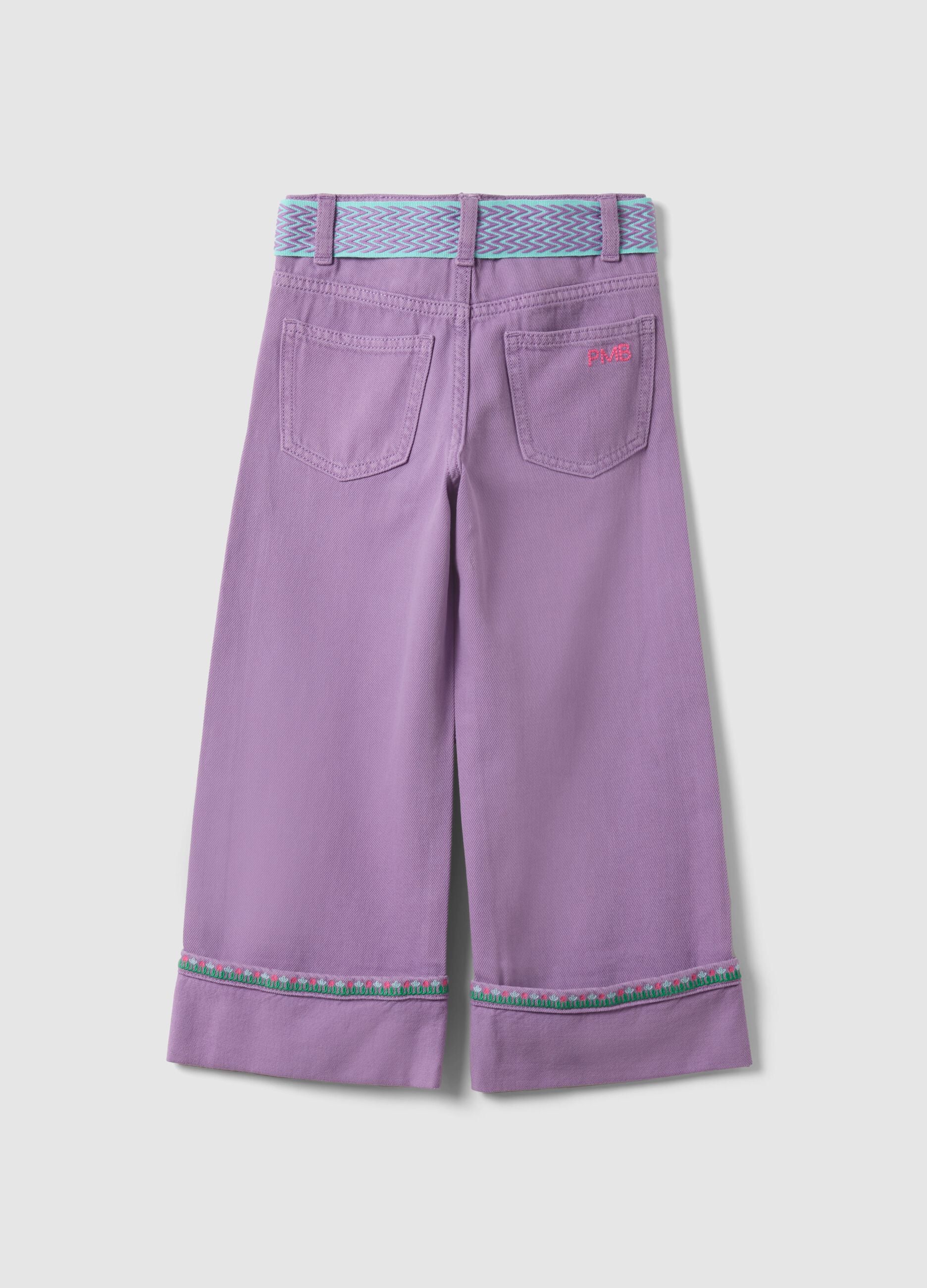 Purple pure cotton regular fit trousers with bow