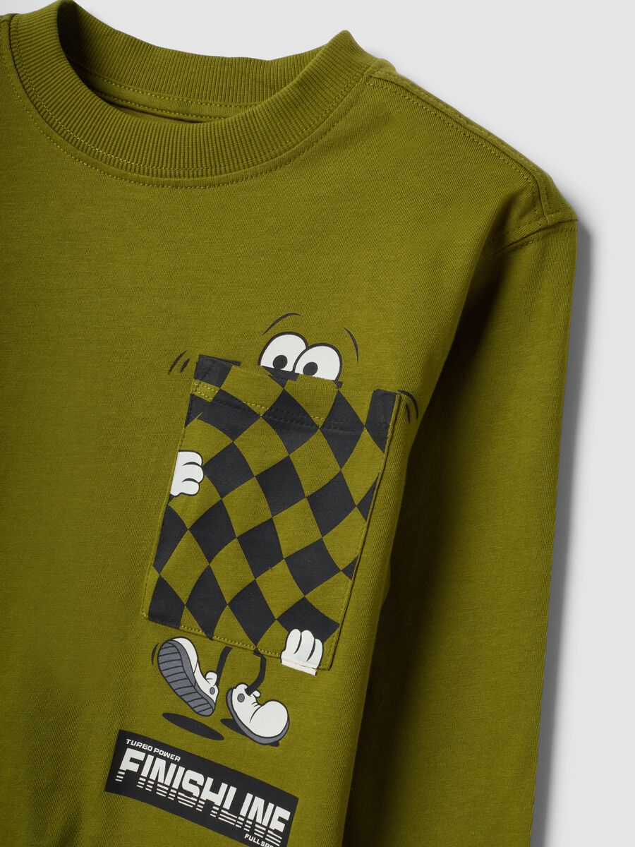 T-shirt over verde in puro cotone con stampa a contrasto per bambino_2