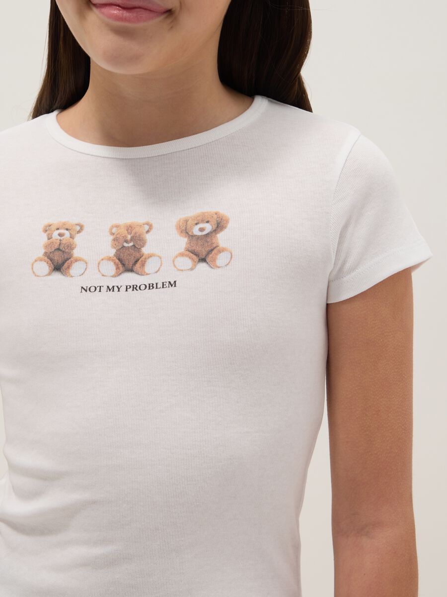 Girls' pure cotton white slim fit t-shirt with teddy bears_2