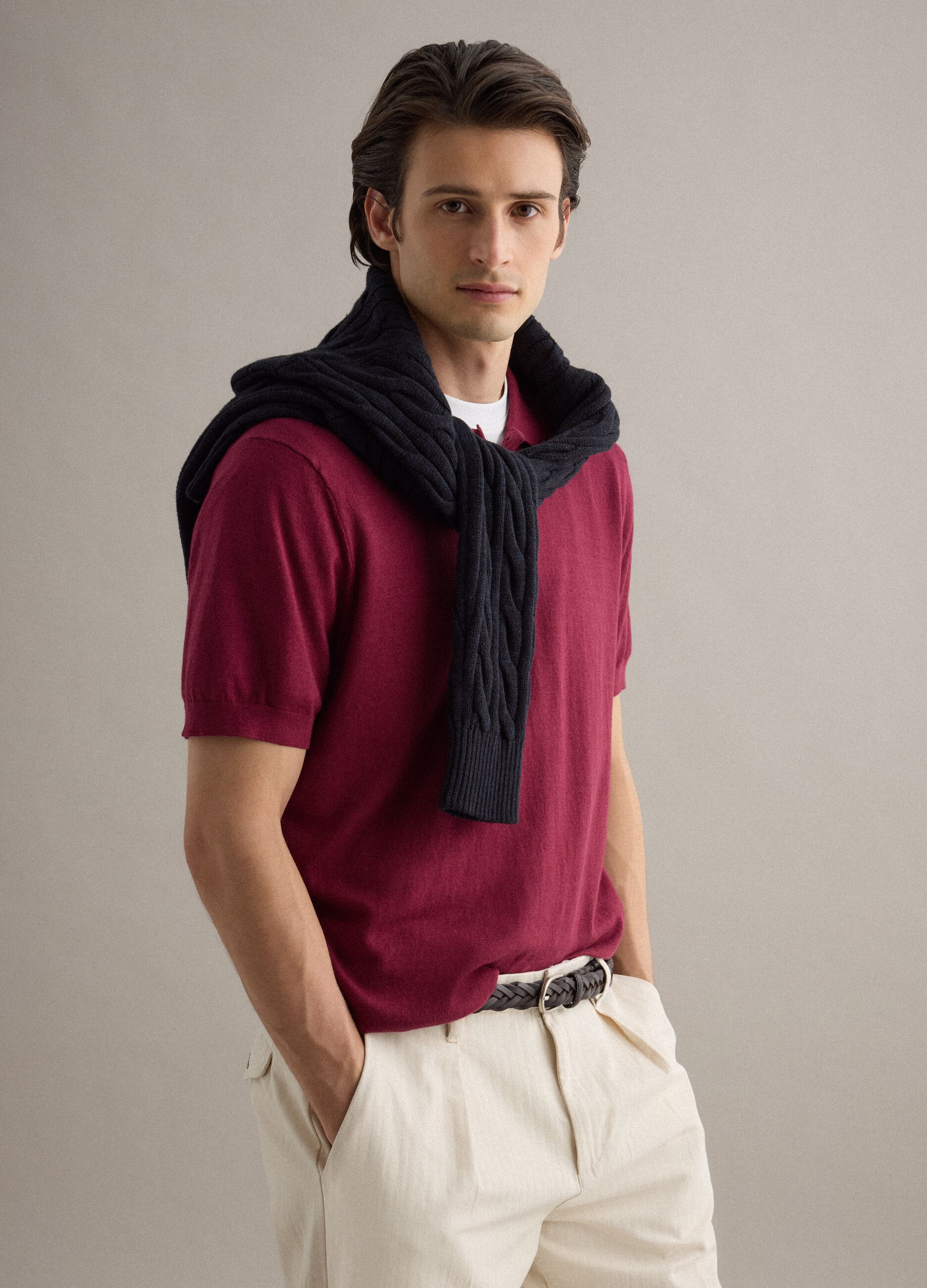 Polo in misto cotone, lino e seta rossa regular fit