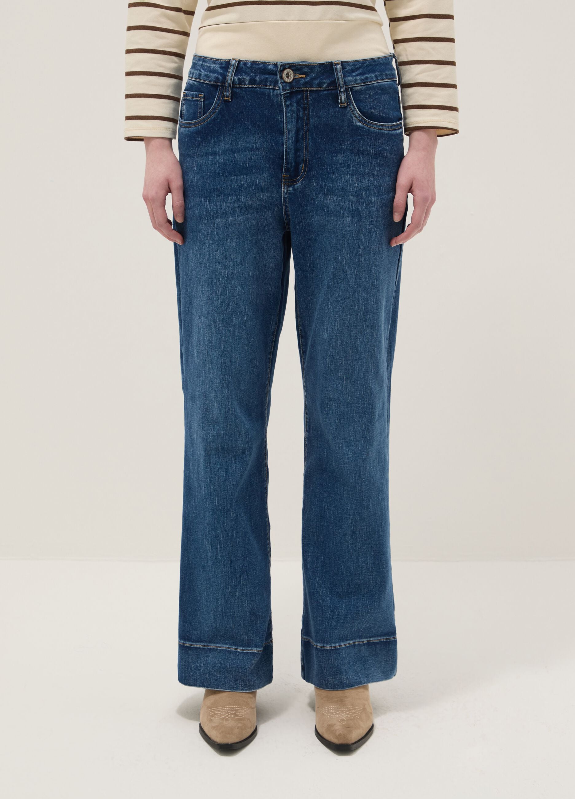 Wide-leg trousers in blue stretch cotton denim blend