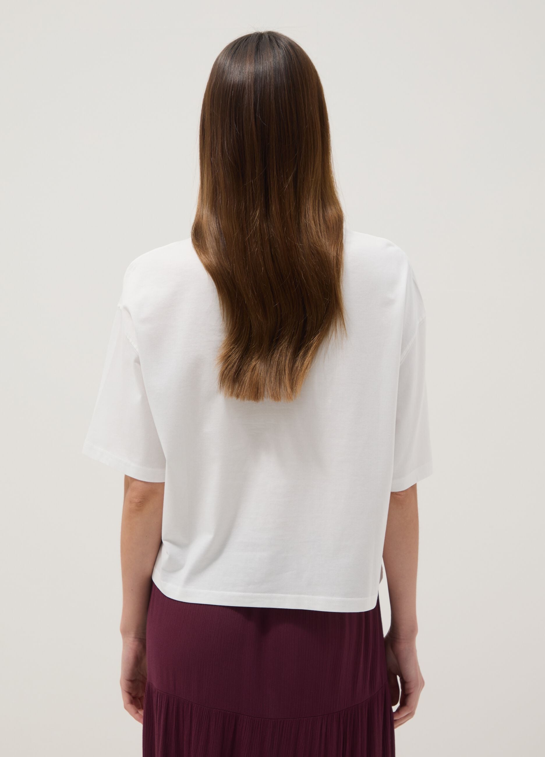 White pure cotton T-shirt with embroidery, boxy fit