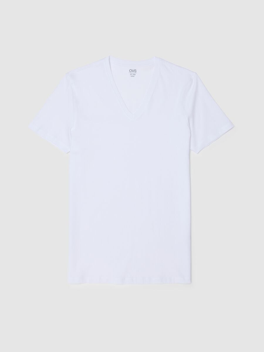Pure cotton white V-neck regular fit T-shirt_4
