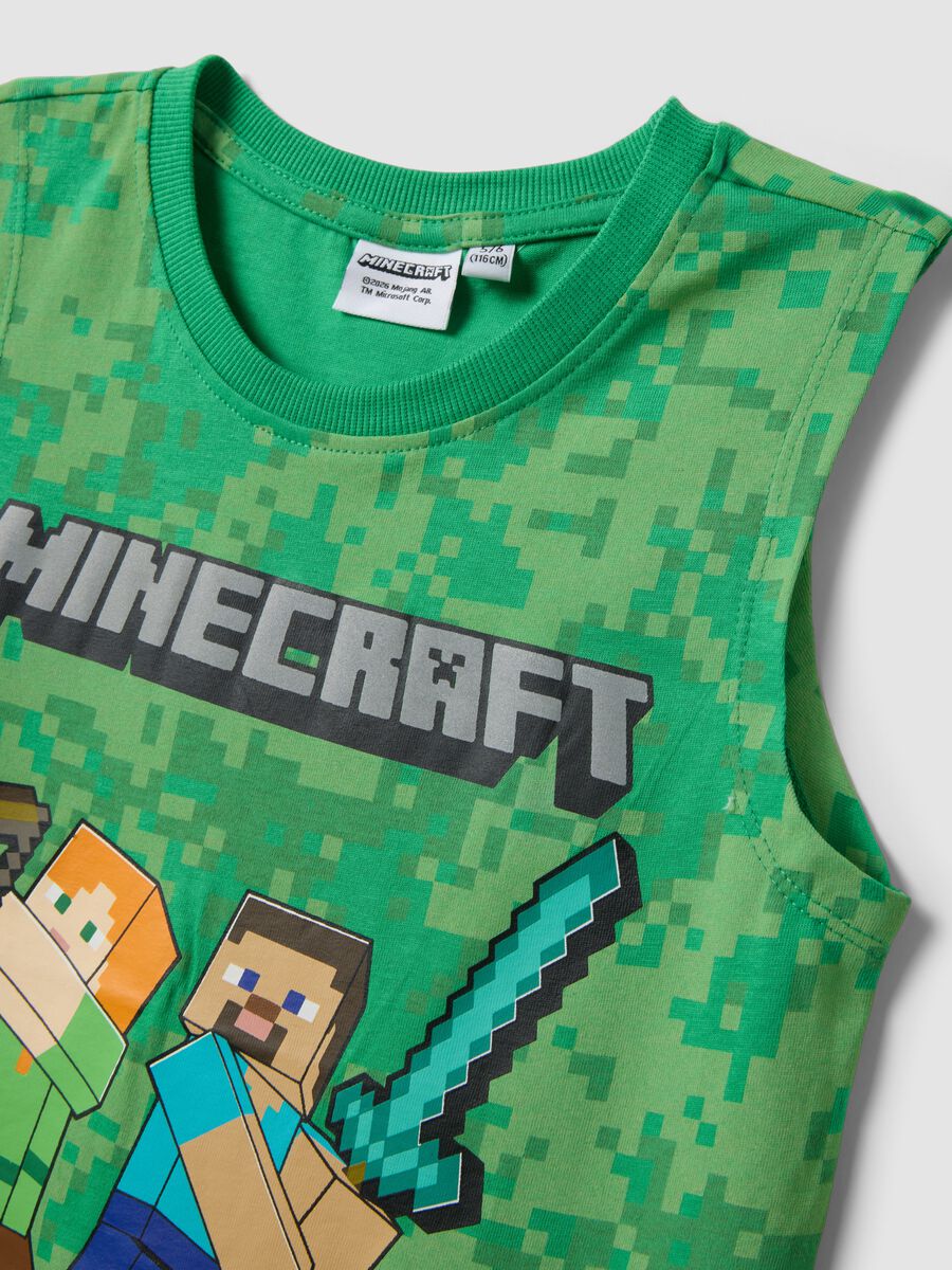 Green pure cotton boys' vest with Minecraft prints_2