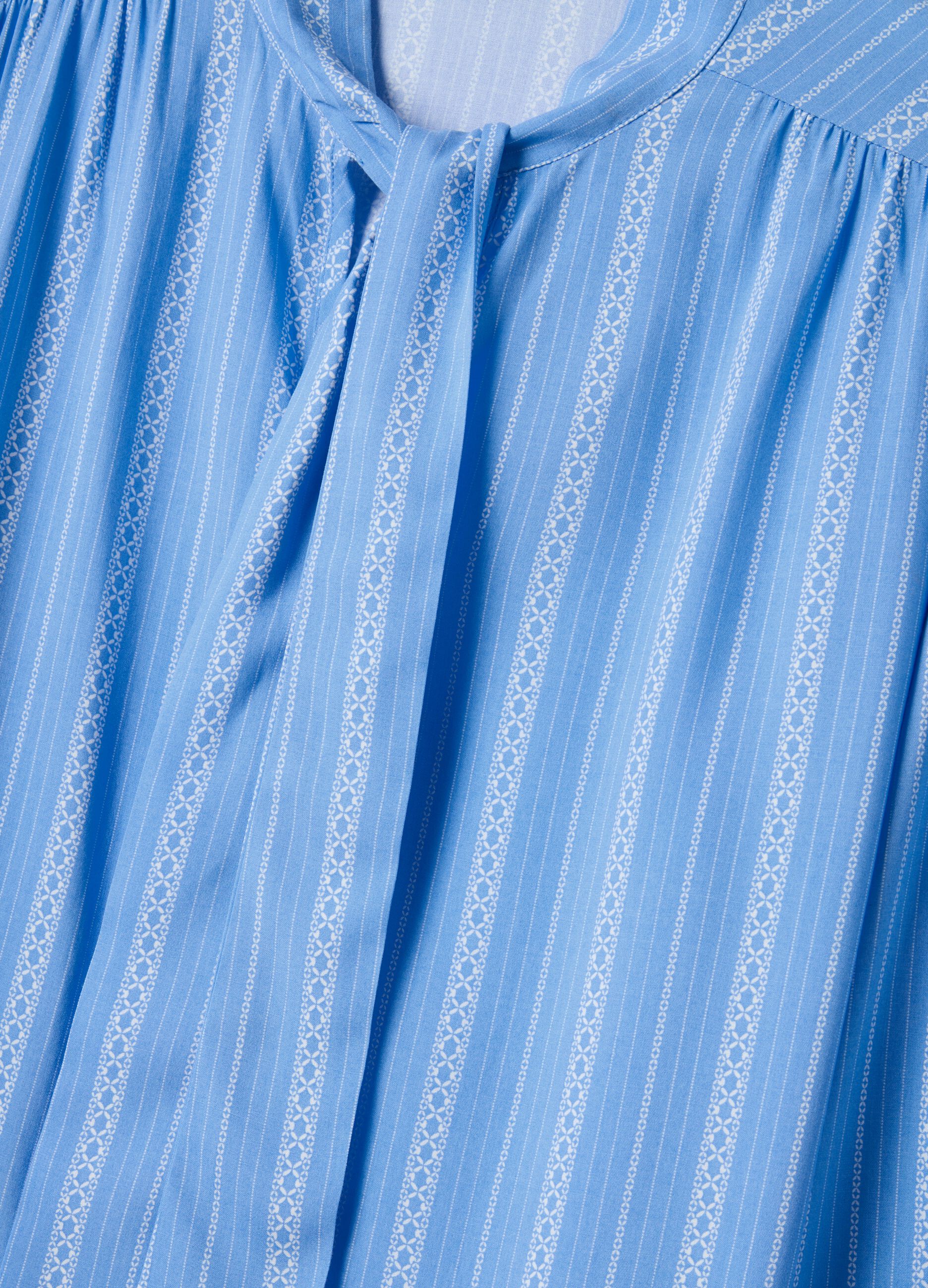Light blue pure viscose shirt with bow and striped pattern