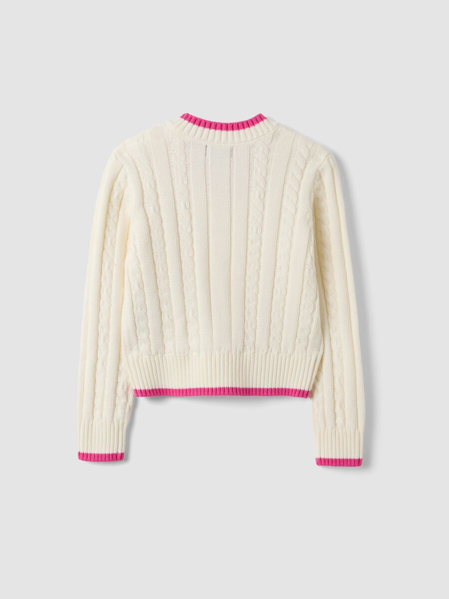 White pure cotton cable-knit V-neck jumper for girls_4