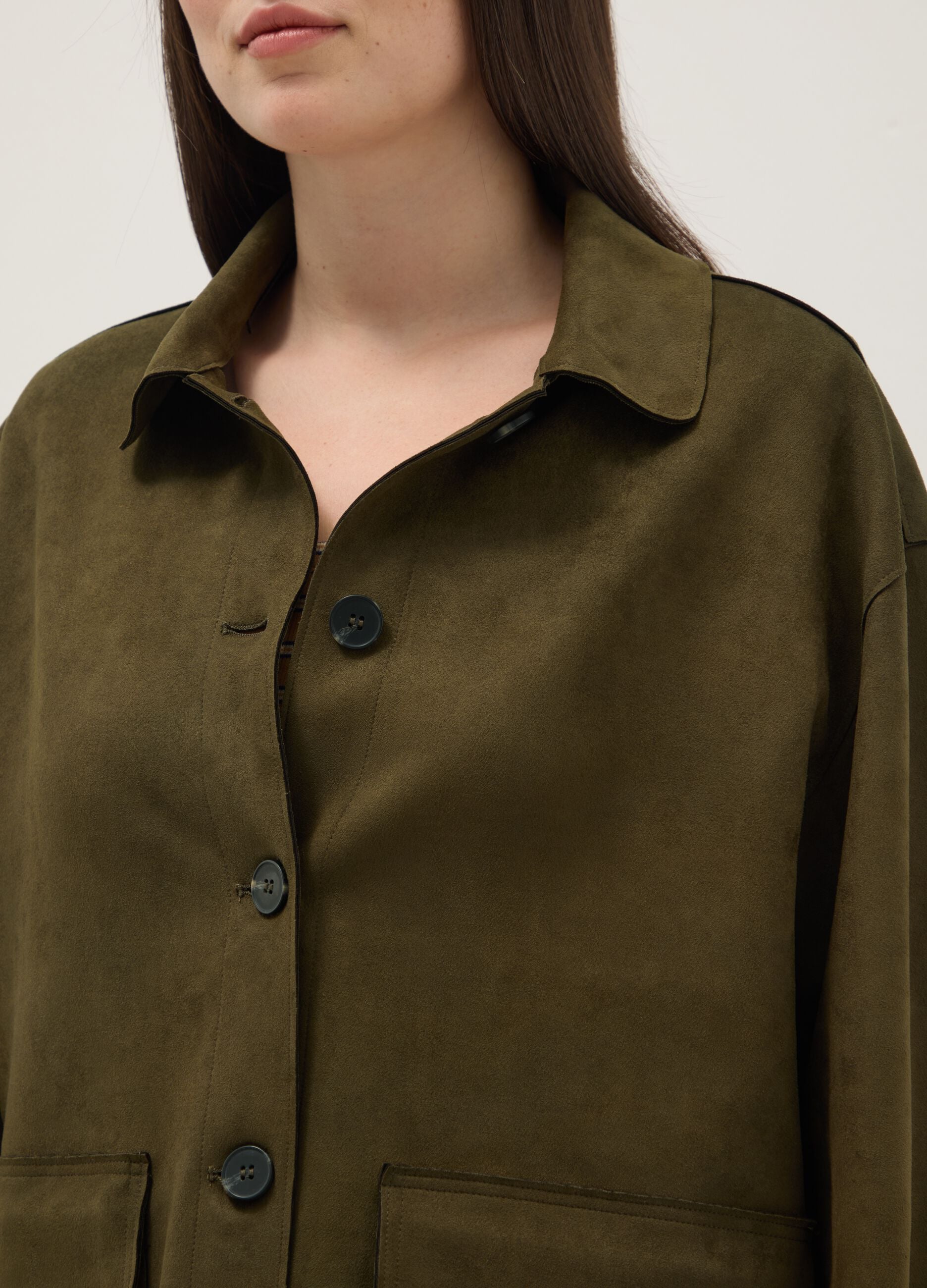 Green regular fit jacket with collar and buttons