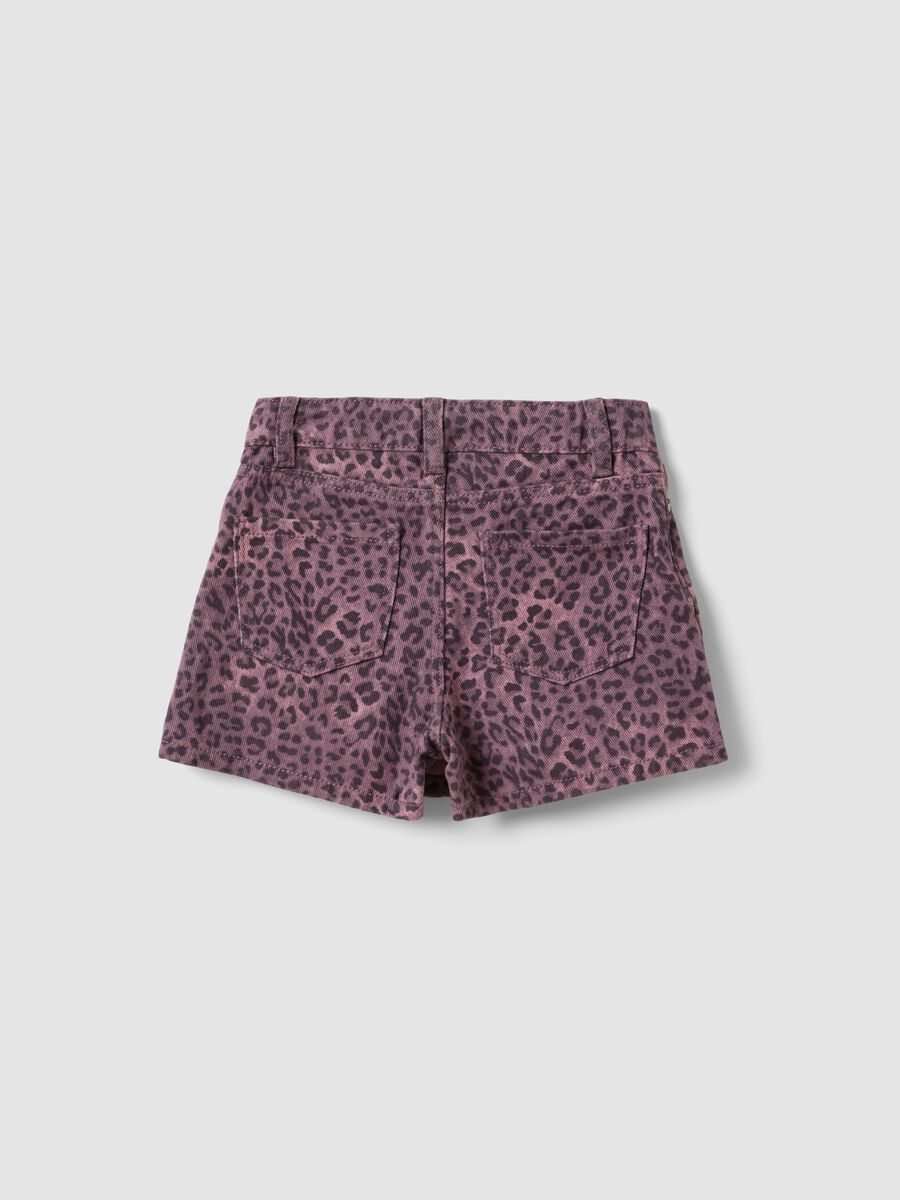 Pink animal-print slim-fit pure cotton shorts for girls_1