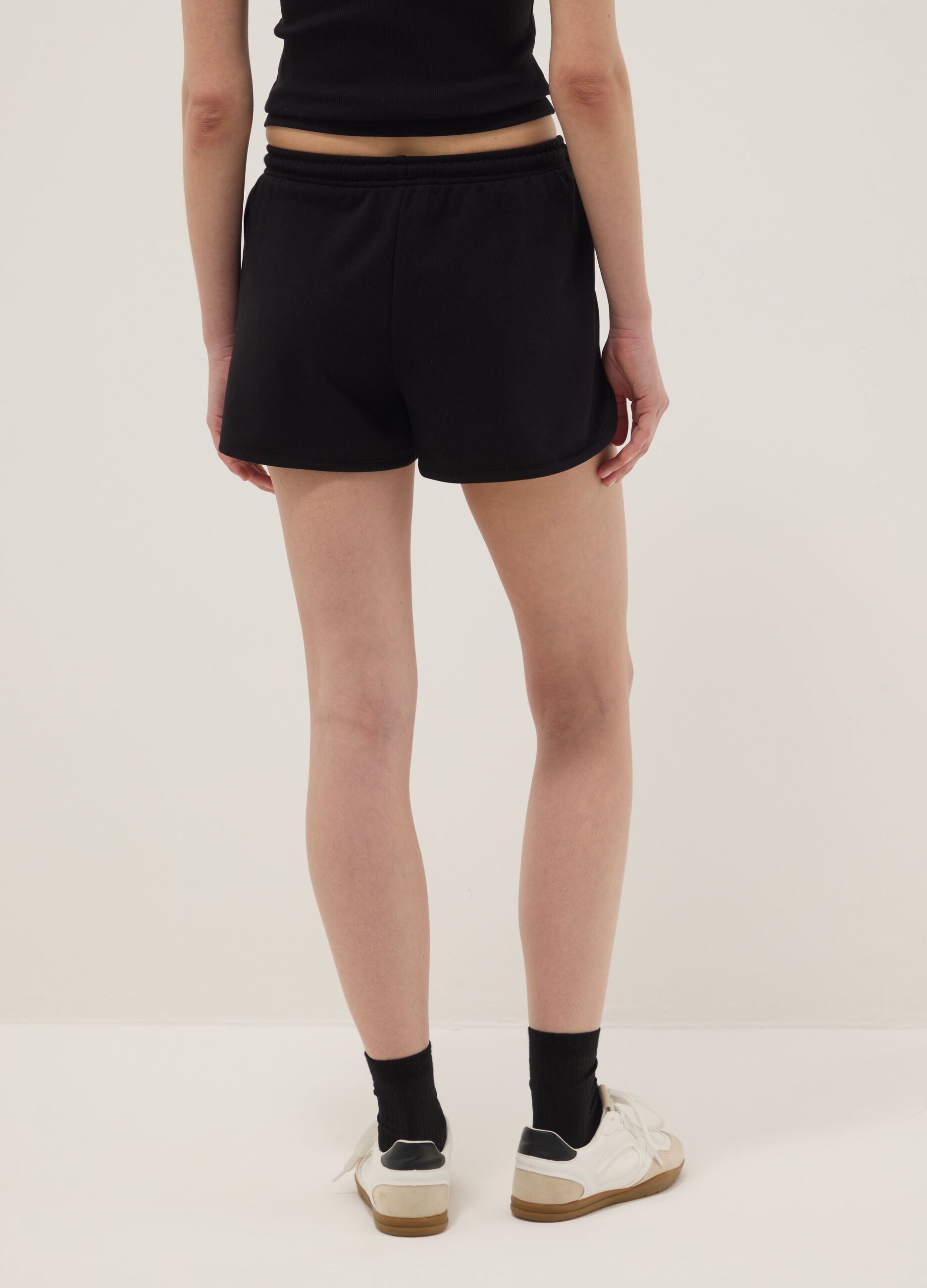 Black cotton-blend regular-fit shorts with drawstring