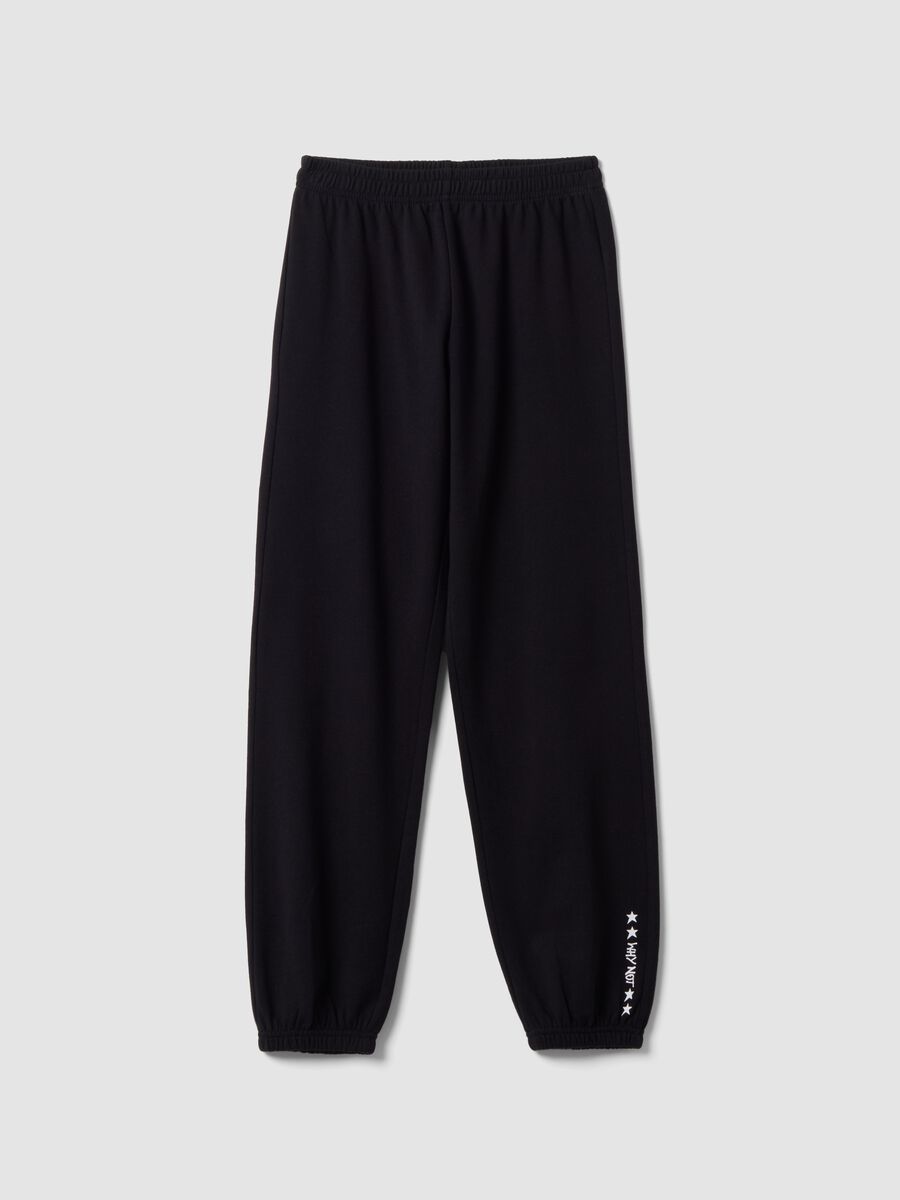Black organic cotton-blend jogger trousers with printed detail for girls_3