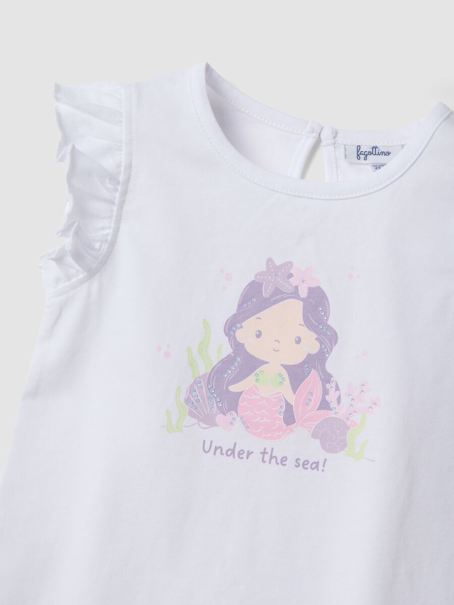 White organic cotton girls&rsquo; tank top with print and frills_2