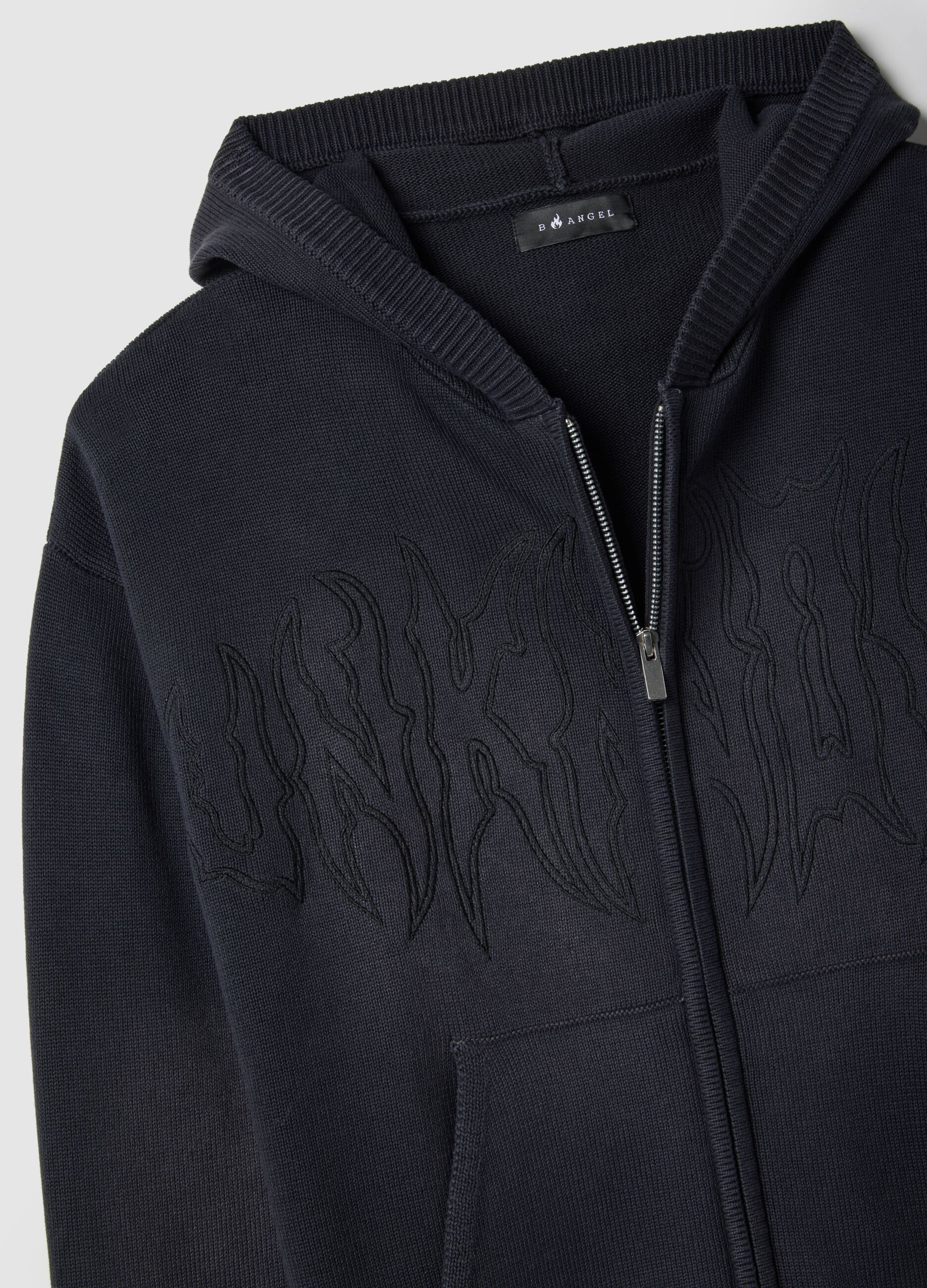 Oversized black cotton hoodie with zip