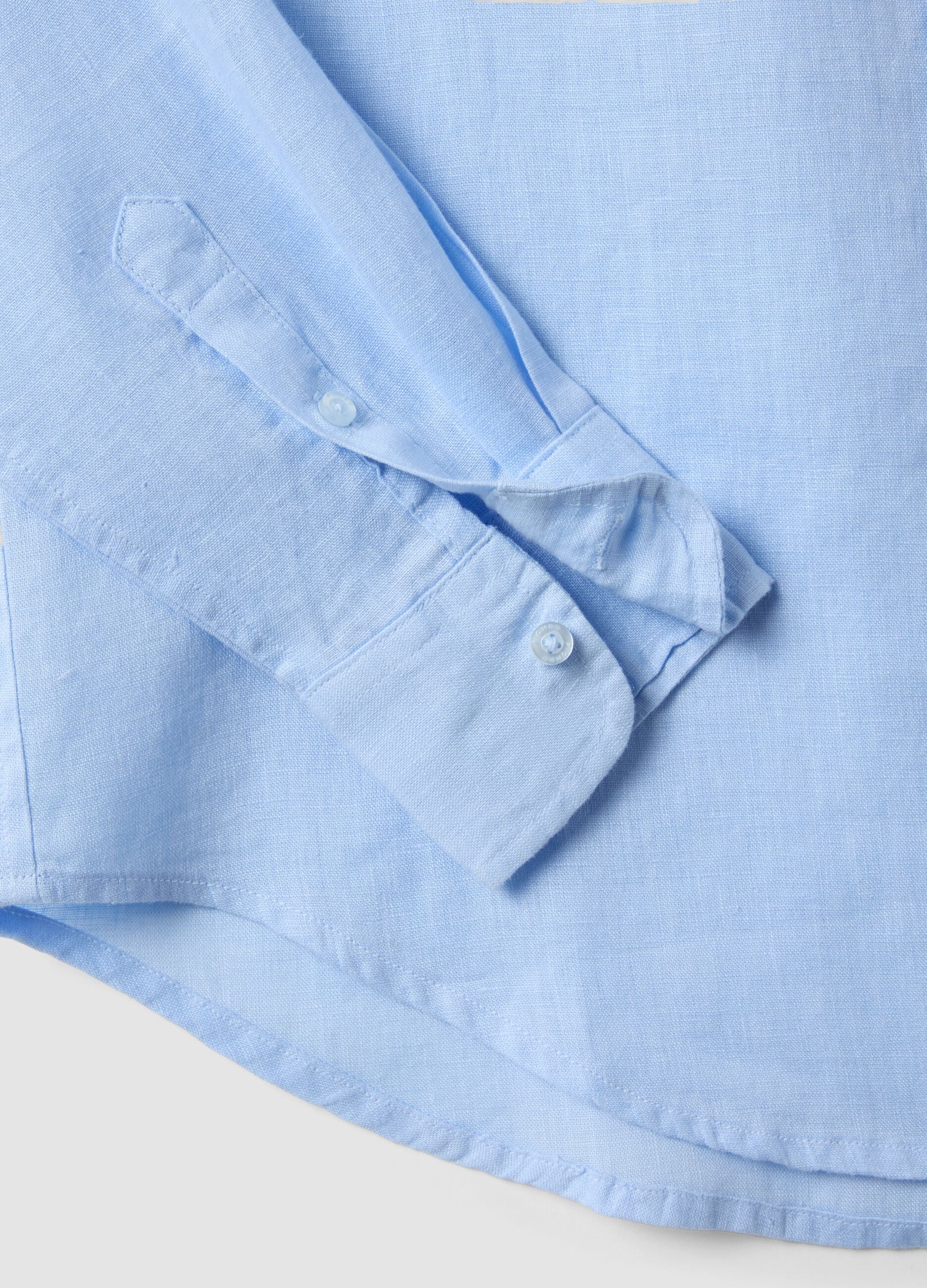 Light Blue Pure Linen Shirt, Regular Fit
