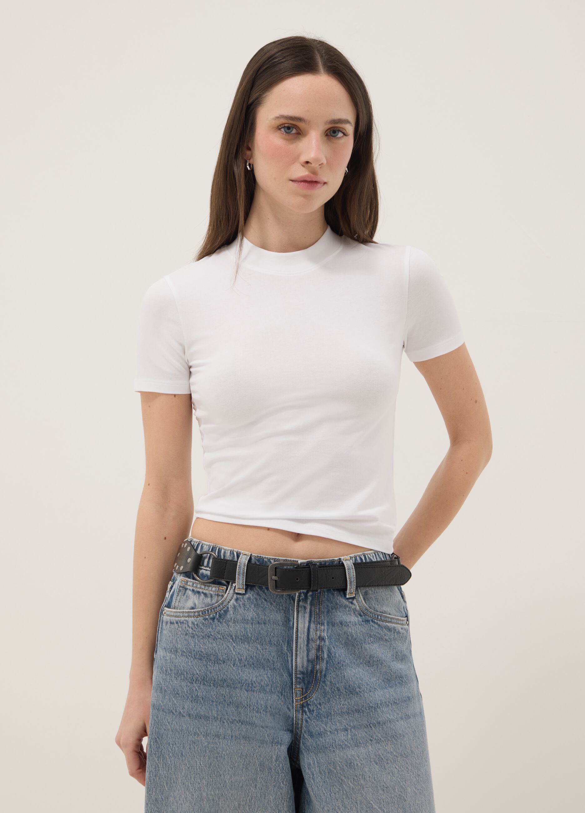 White slim fit stretch cotton T-shirt