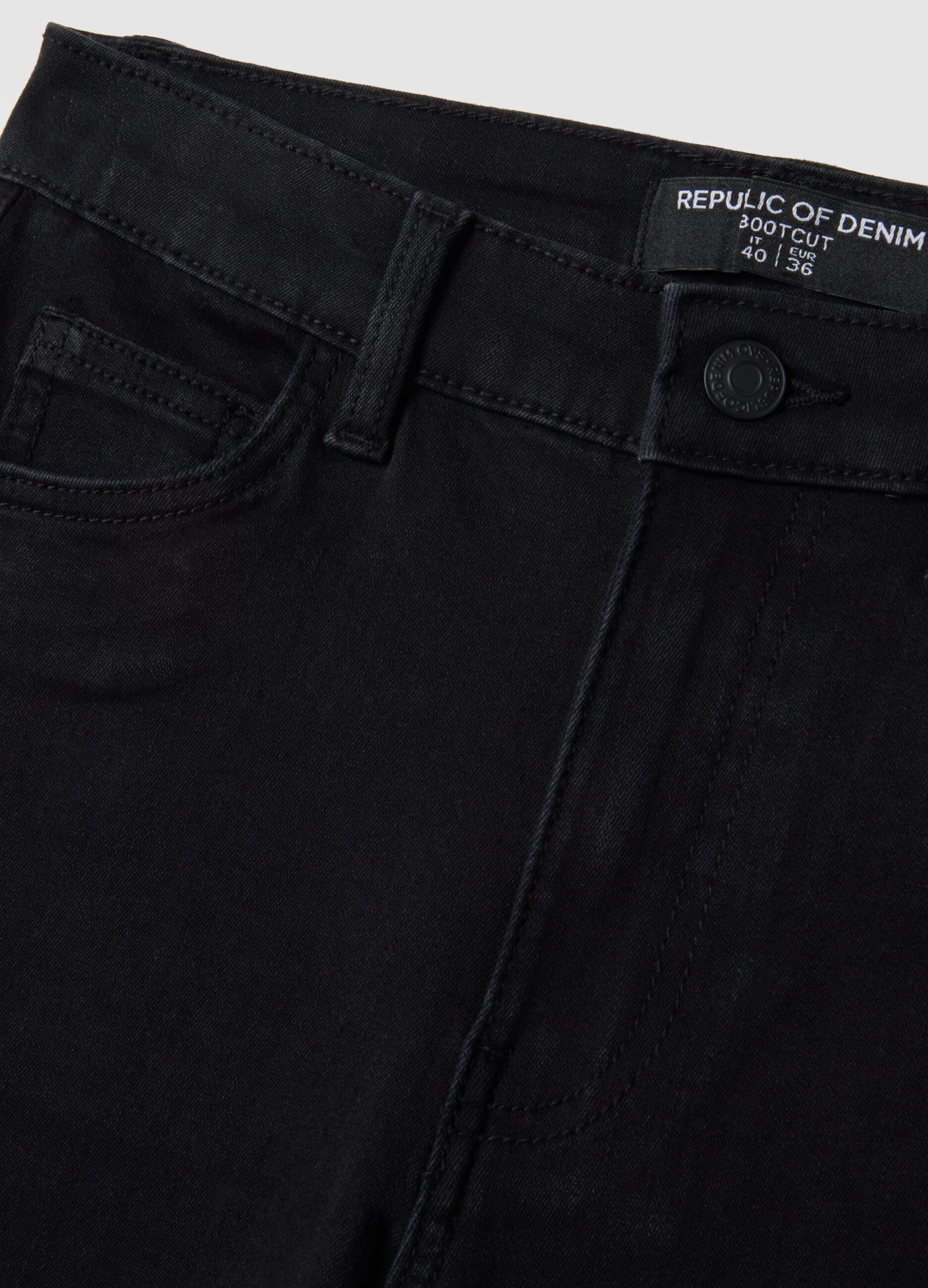 Black denim jeans with bootcut fit
