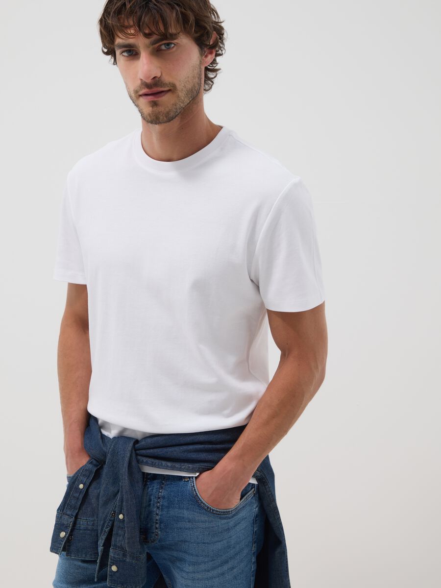 White slim-fit T-shirt in pure mercerised cotton_1