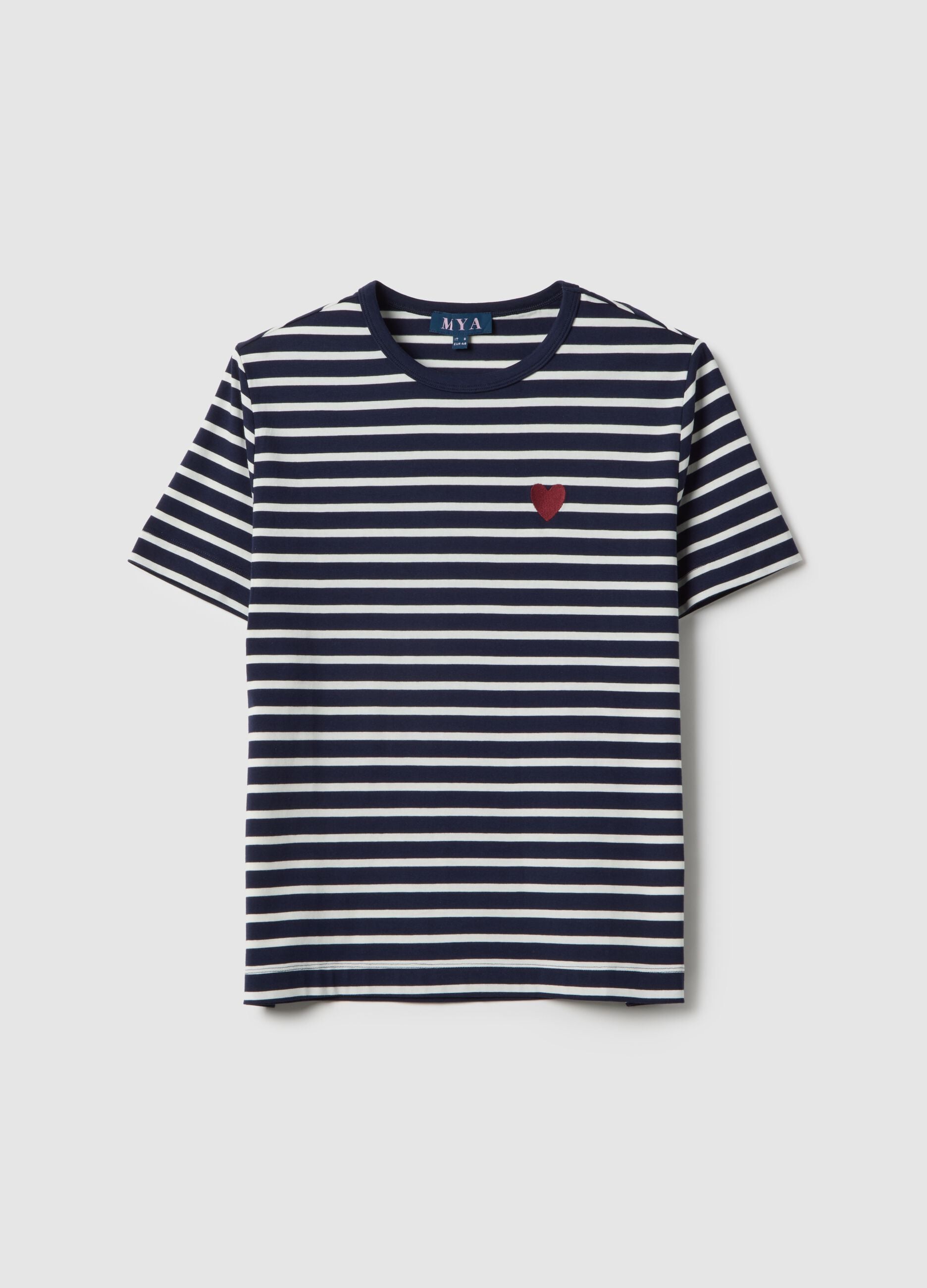 Multicolor striped regular fit stretch cotton t-shirt with heart