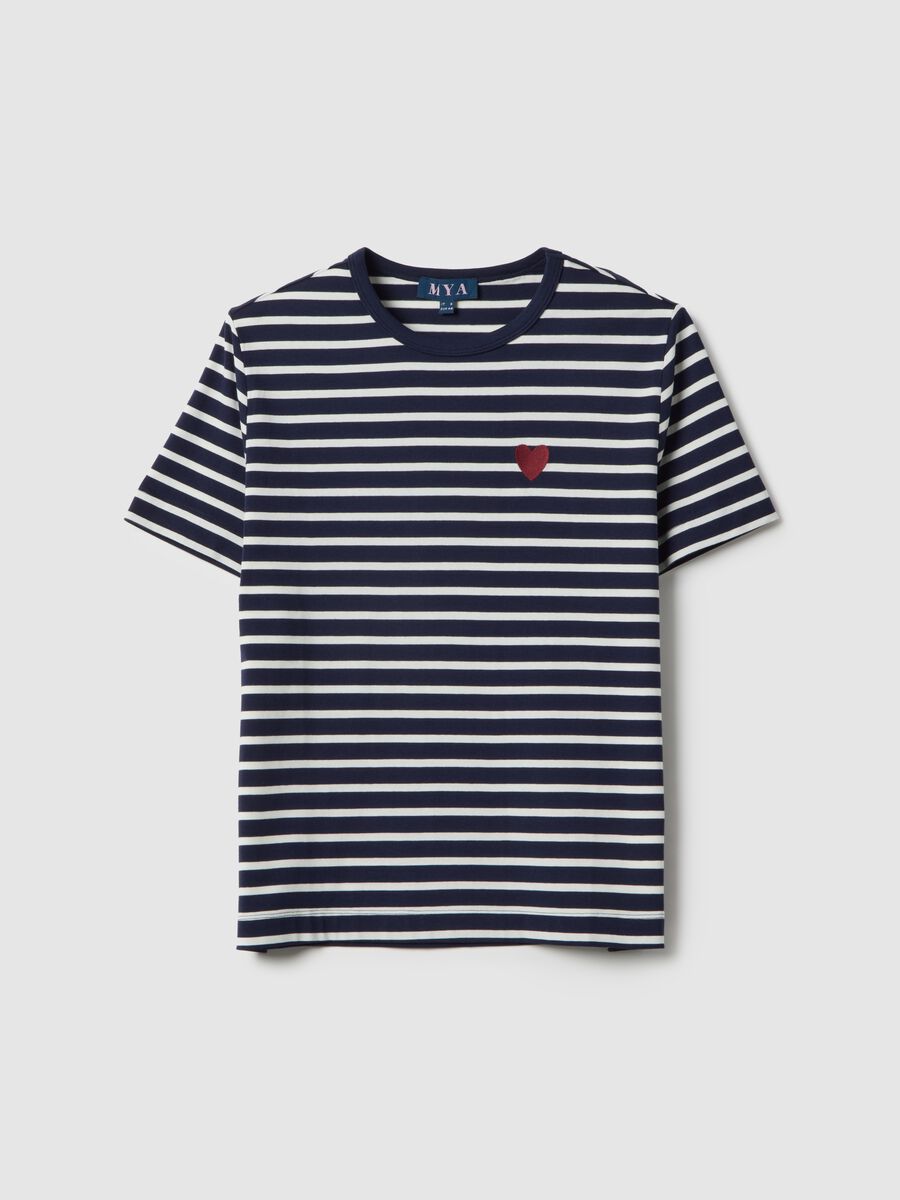 Multicolor striped regular fit stretch cotton t-shirt with heart_4