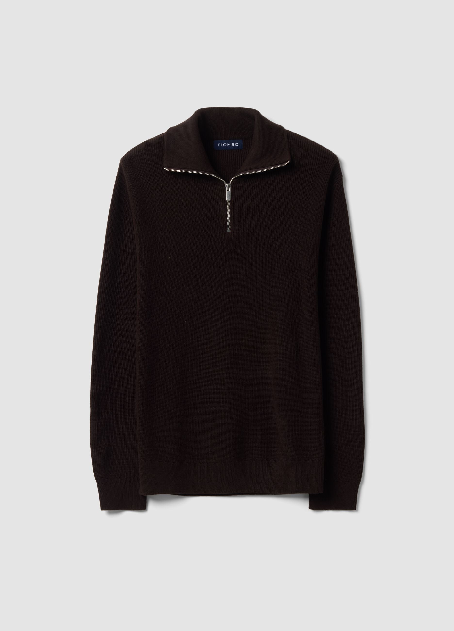 Brown cotton-blend half-zip jumper, regular fit