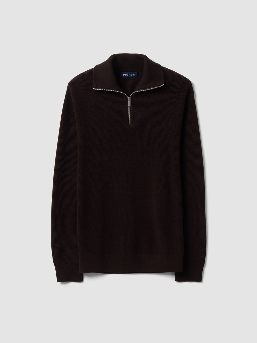 Brown cotton-blend half-zip jumper, regular fit_0