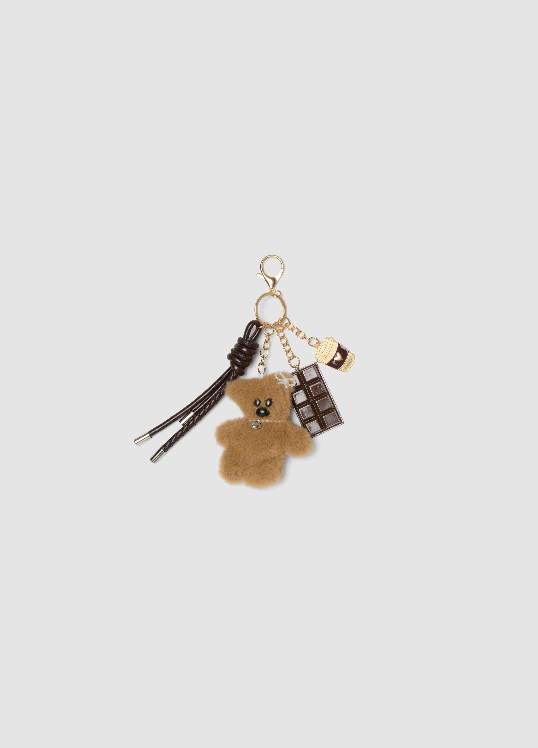 Brown keyring with teddy bear and charms