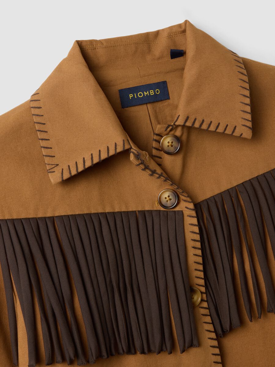 Brown pure cotton fringed shacket, regular fit_5