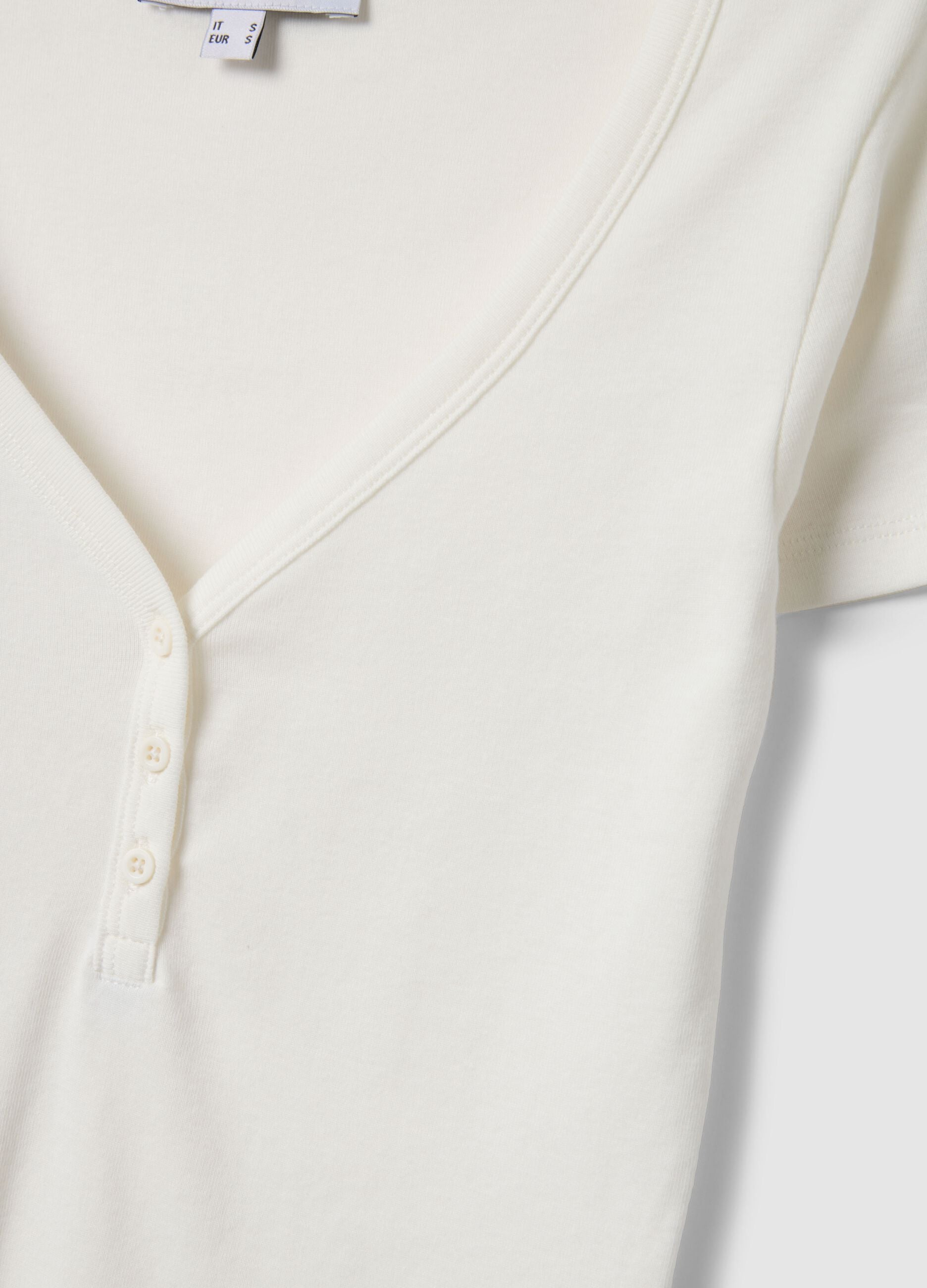 White pure cotton regular fit V-neck T-shirt