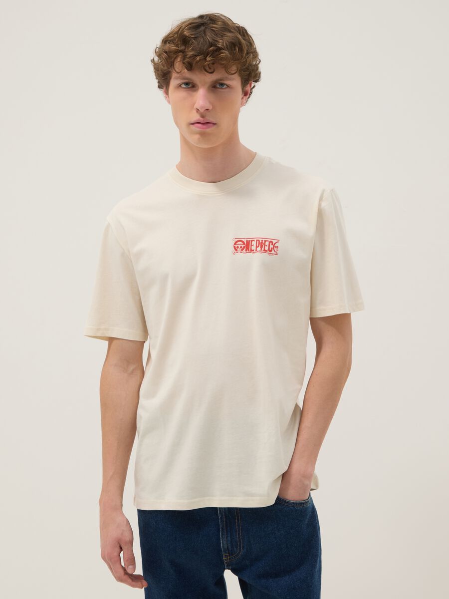White One Piece print T-shirt in pure cotton, relaxed fit_0
