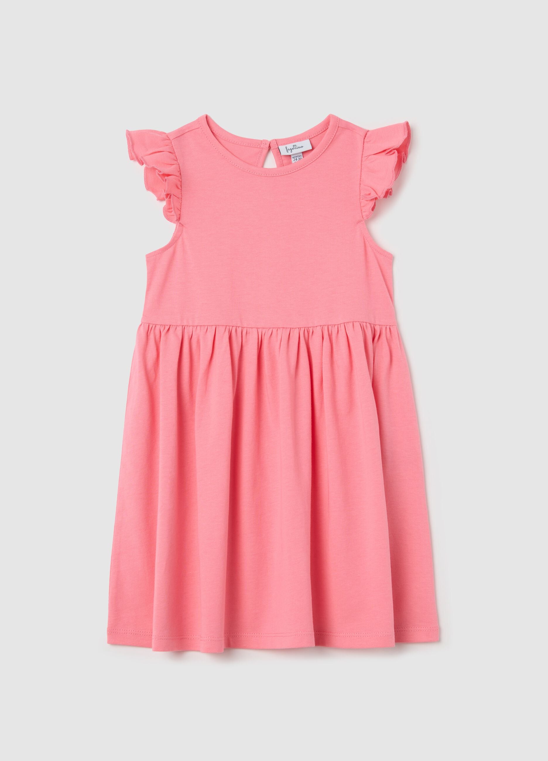 Girls&rsquo; pink dress in 100% cotton with puff sleeves