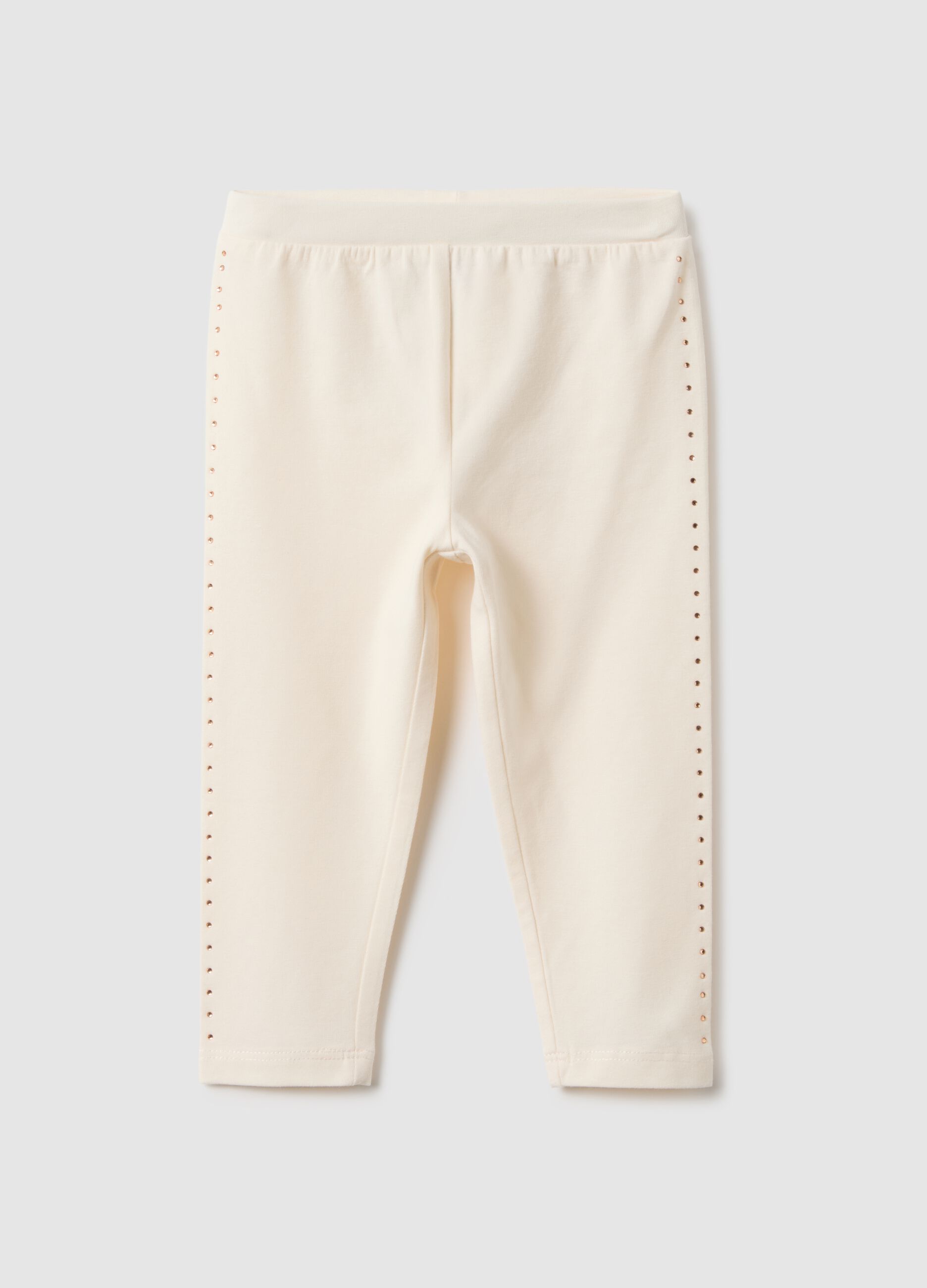 Beige stretch cotton leggings for baby girls slim fit