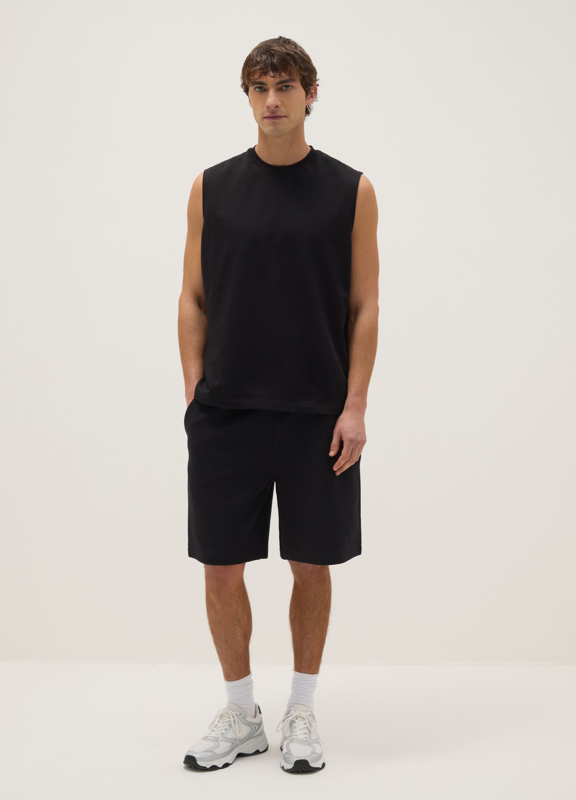 Black Stretch Cotton Bermuda Shorts Regular Fit