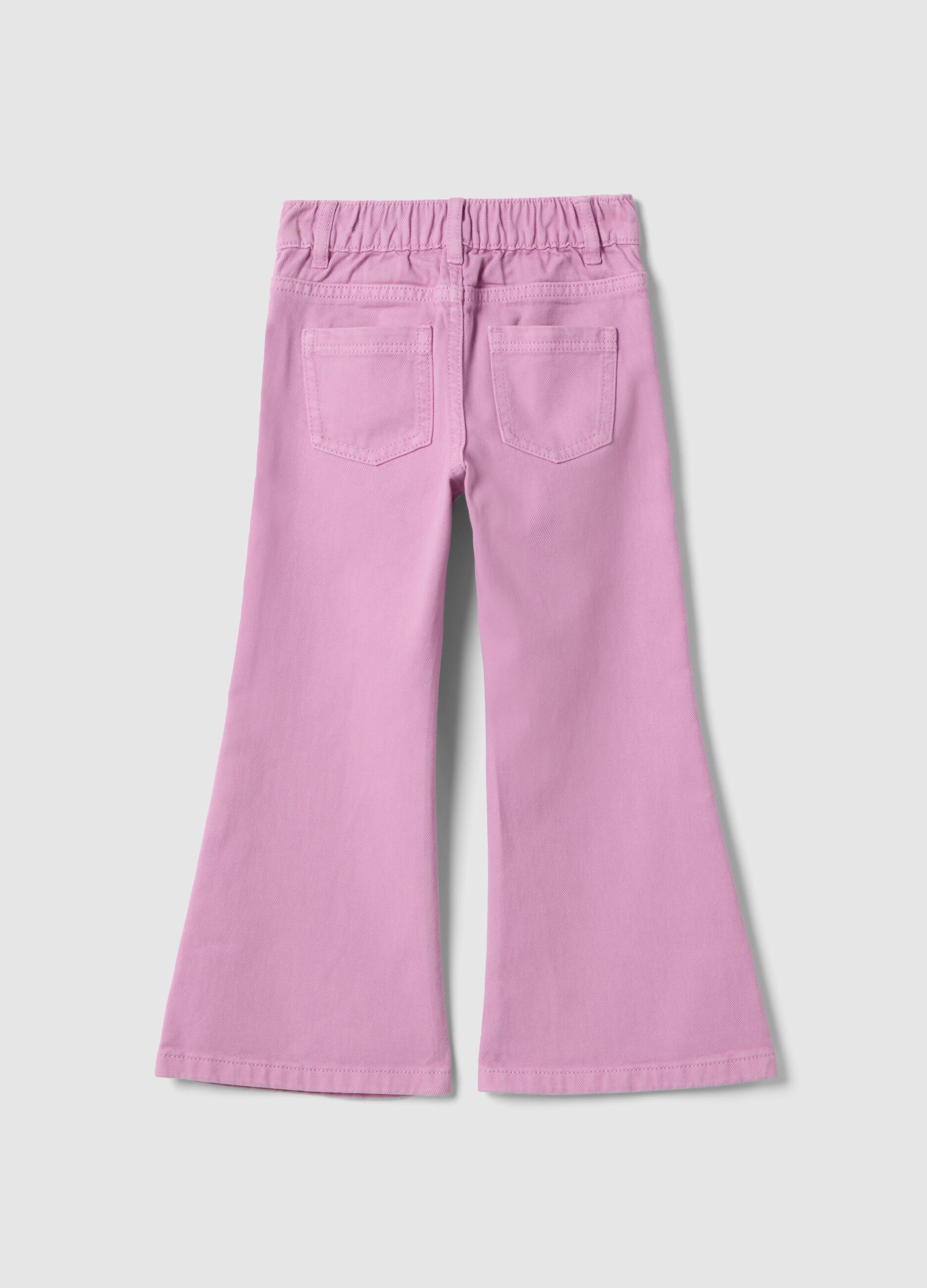 Girls' Pink Regular Fit Cotton Flare Trousers