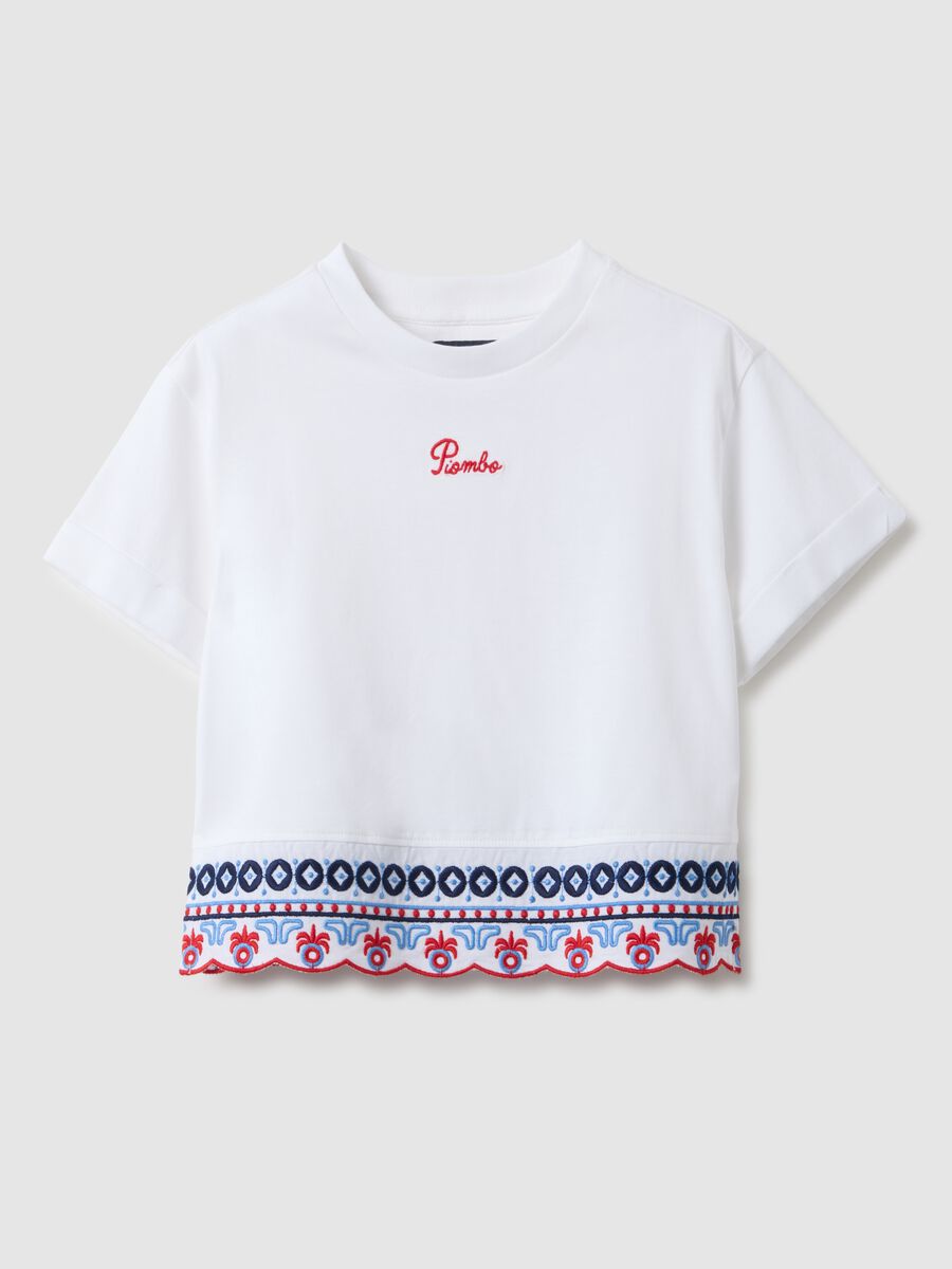 Girls' white pure cotton T-shirt regular fit with embroidery_3