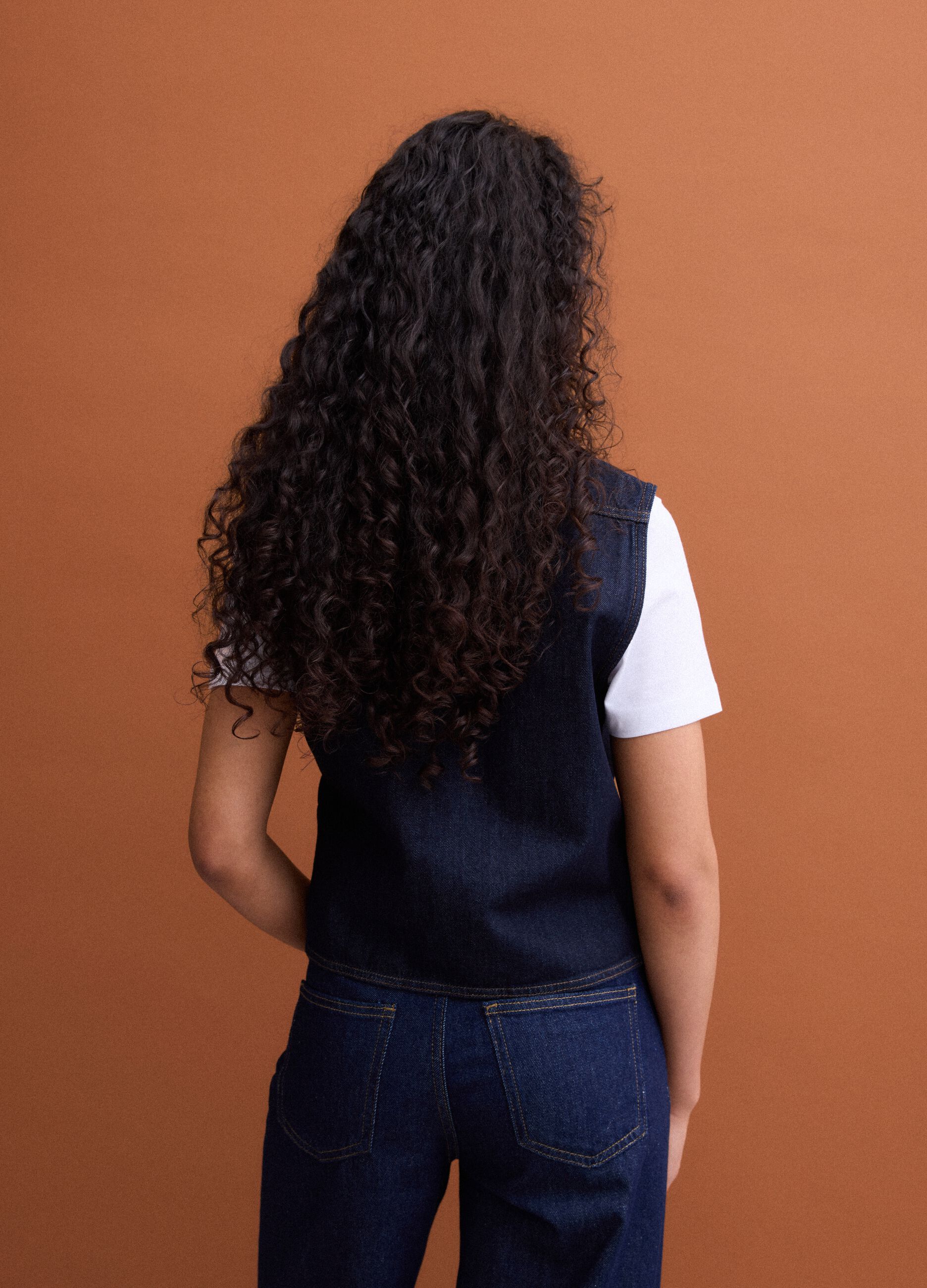 Blue pure cotton denim waistcoat with buttons, regular fit