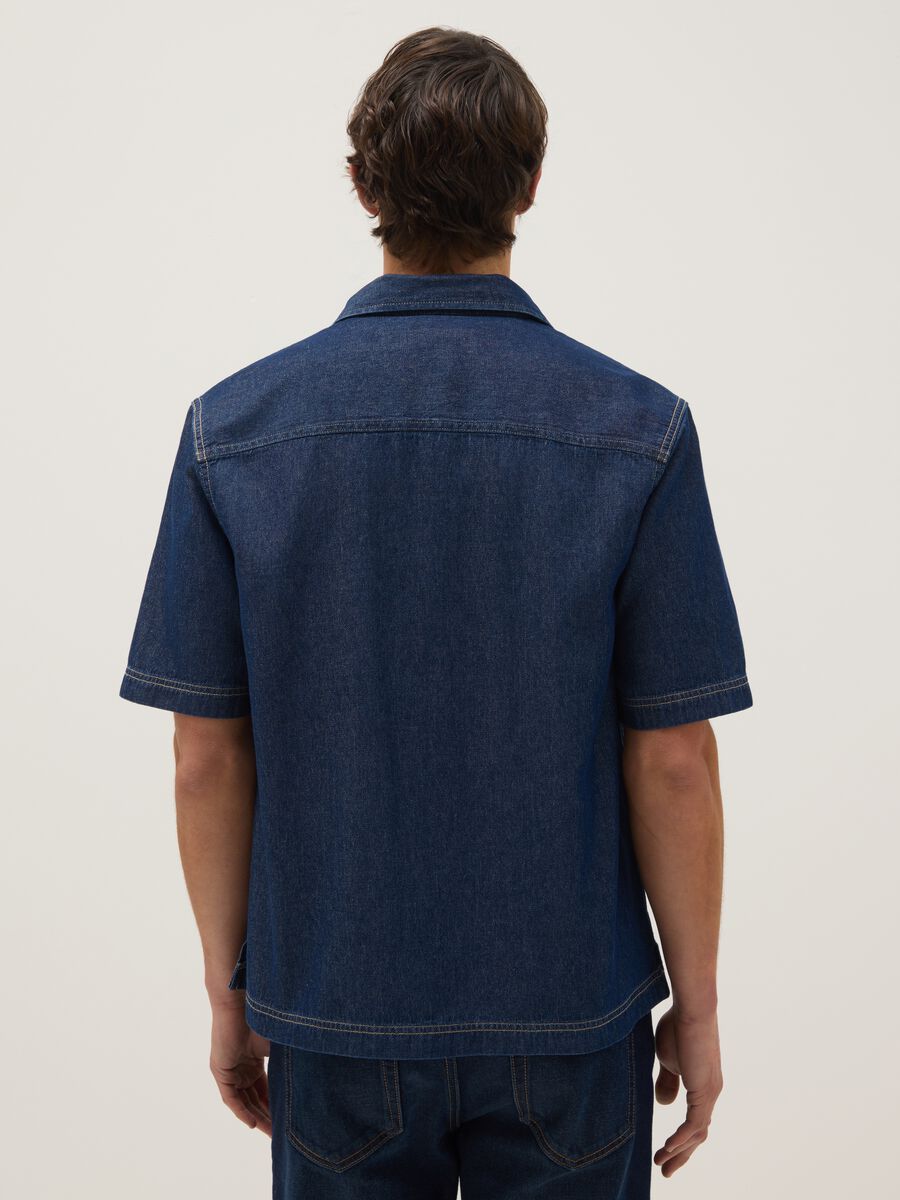 Blue denim pure cotton regular fit shirt with chest pocket_2