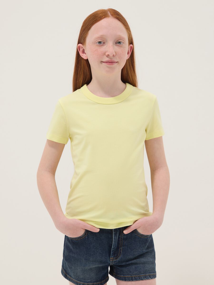 Girls&rsquo; yellow stretch cotton regular-fit T-shirt_0